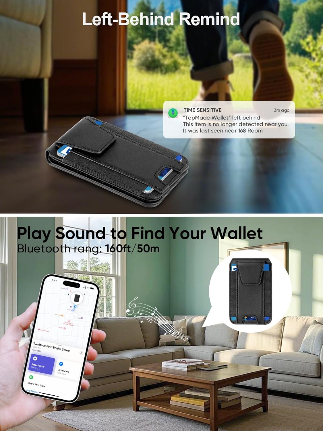 Thumbnail 2 de TopMade for MagSafe Wallet (Works with Apple Find My) Magnetic Card Holder with Stand, RFID Blocking, 9 Cards, Black