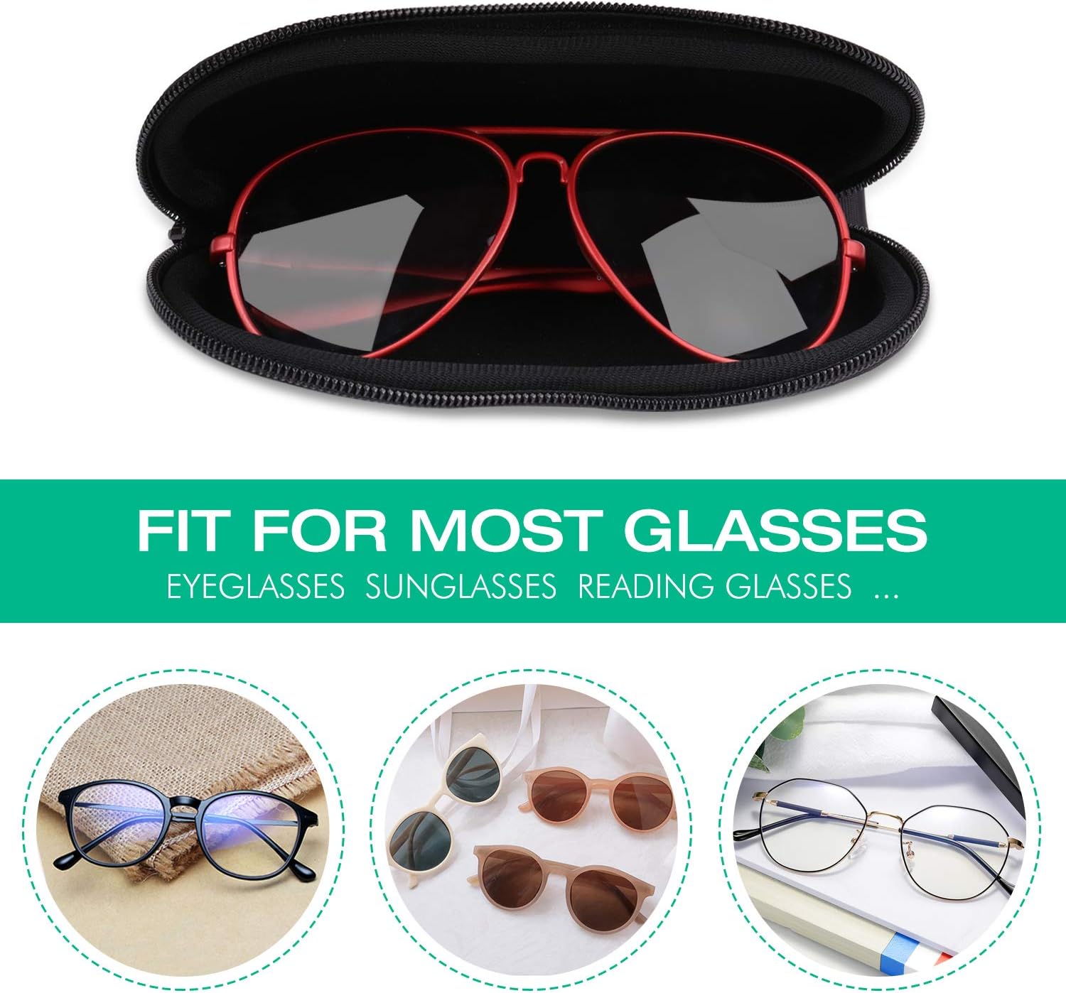 Thumbnail 2 de MoKo soft neoprene zip eyeglasses case with clip – protective pouch for sunglasses and eyewear