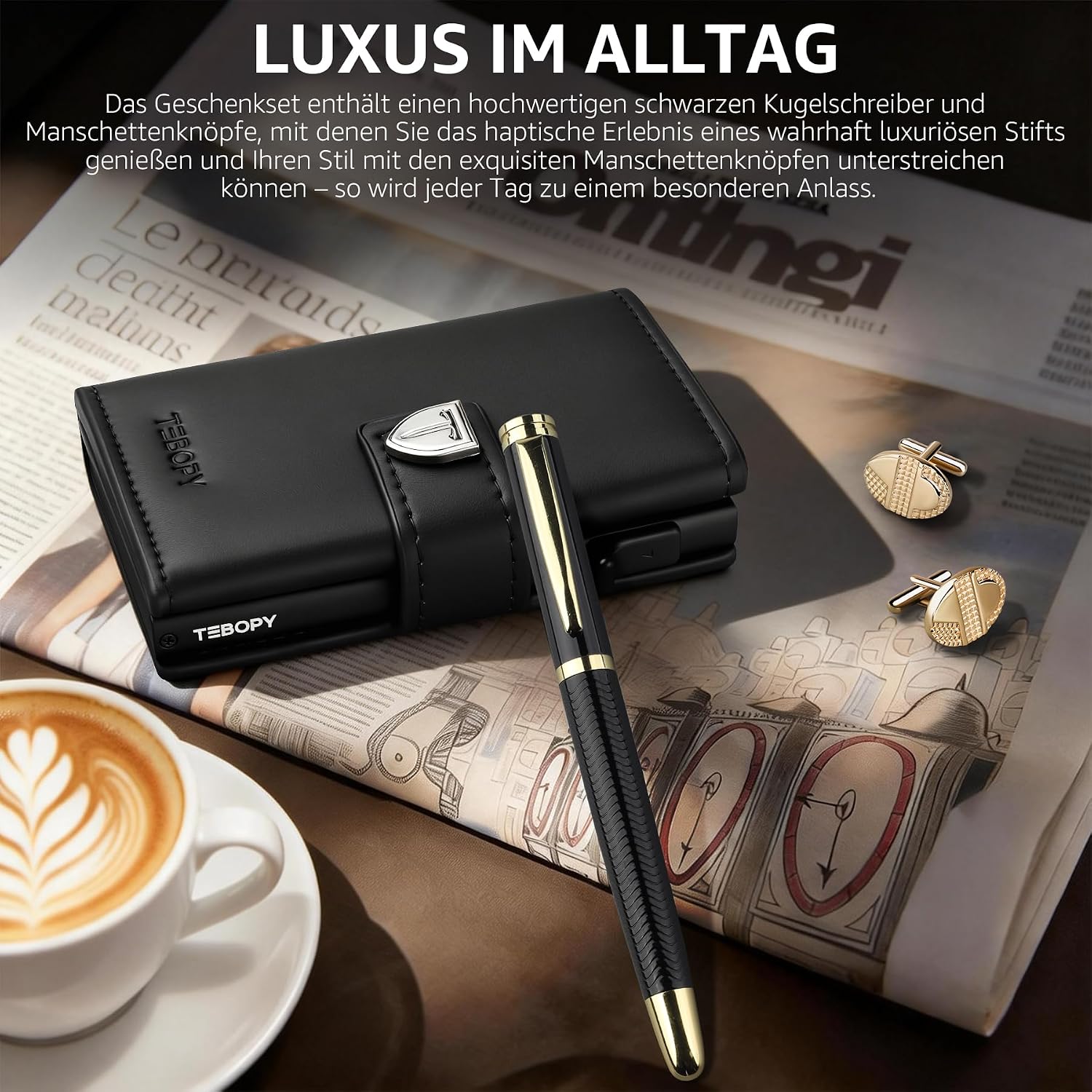 Detalle 2 de Tebopy Geldbörse Herren – Slim Wallet mit RFID-Schutz, Münzfach und elegantem Business-Set