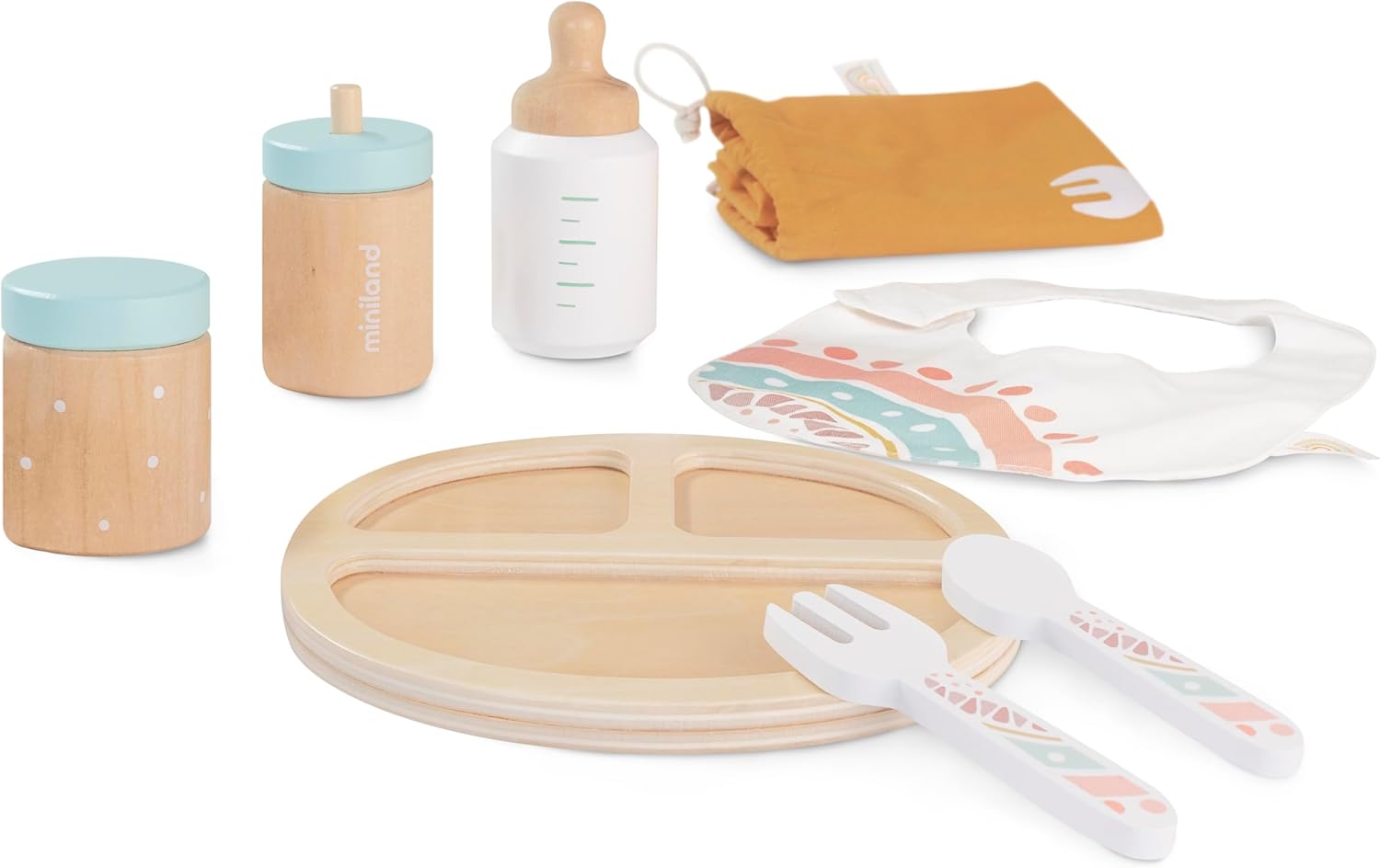 Detalle de Miniland Doll Wooden Feeding Set – Quality, ECO, Imaginative