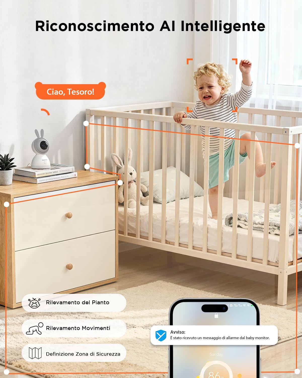 Thumbnail 4 de YESIMOM Baby Monitor versione aggiornata 2K con schermo IPS da 5" e controllo app, PTZ 360°