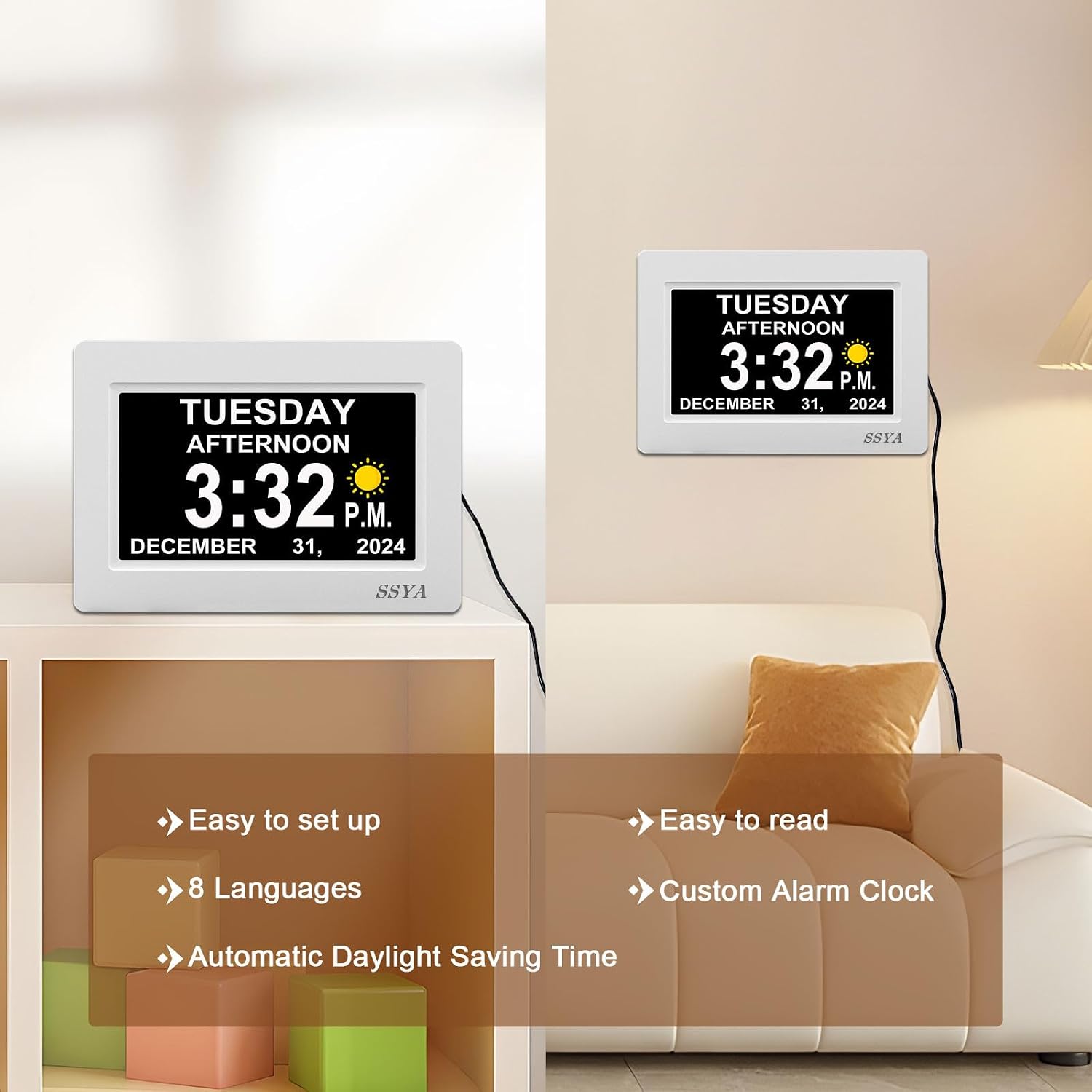 Detalle 2 de SSYA Digital Calendar Alarm Clock 7-inch