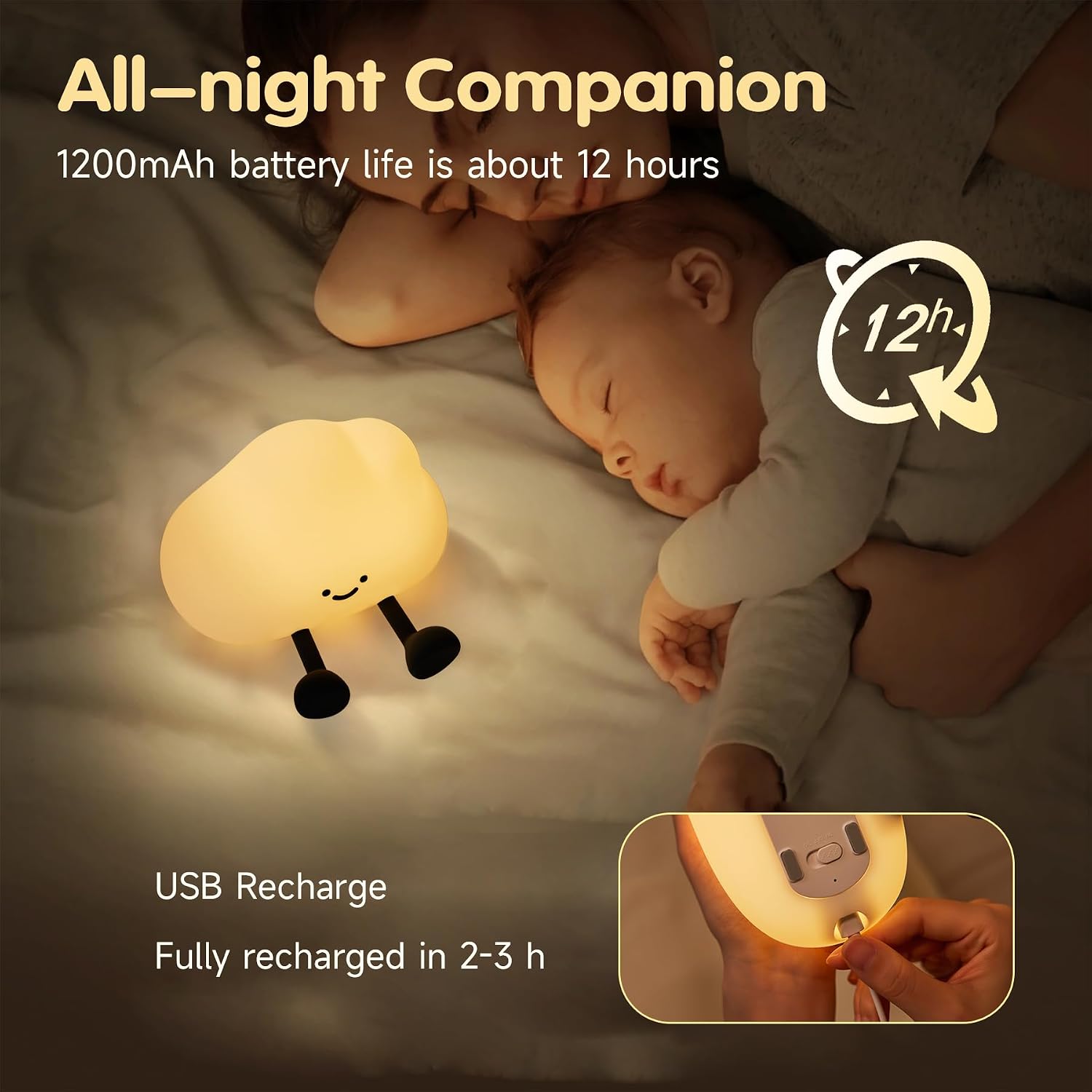 Detalle 2 de NesveCit A023 Cloud Night Light, Rechargeable Touch LED Lamp