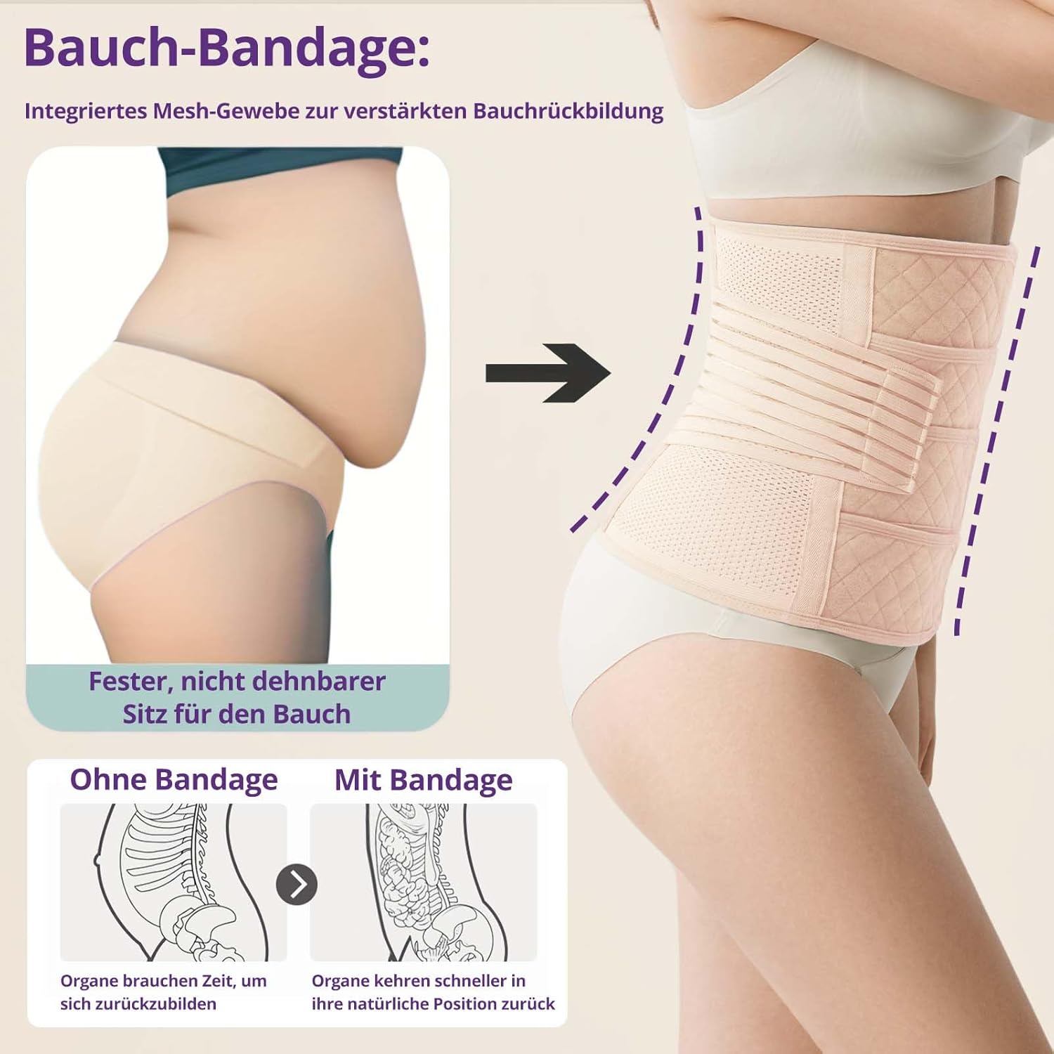 Detalle de JOYNCLEON Fascia Post Partum con Cintura Pelvica – Supporto modellante, regolabile, per parto naturale e Cesareo (Beige, XXL)