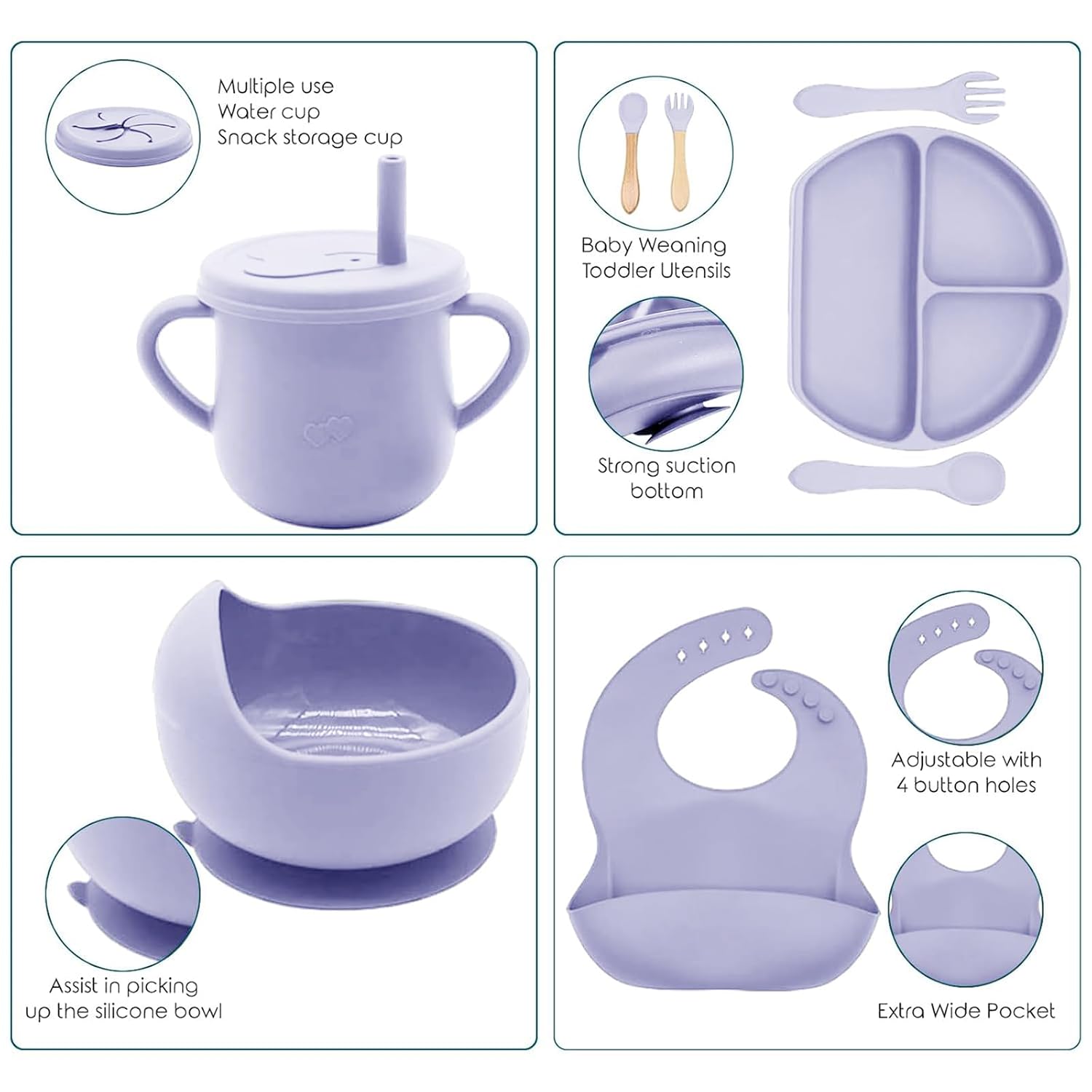 Detalle de Dormlony Silicone Baby Feeding Set, 9-Piece