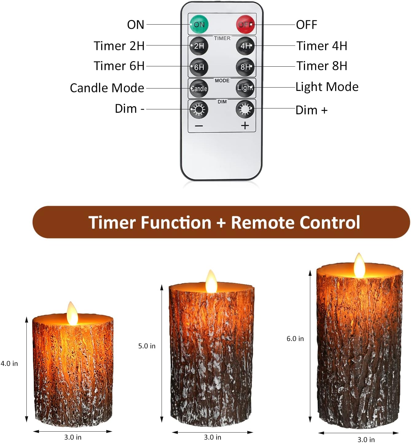 Thumbnail 6 de cimetech CL019 LED-kaarsenset met echte was, pine bark-look en afstandsbediening