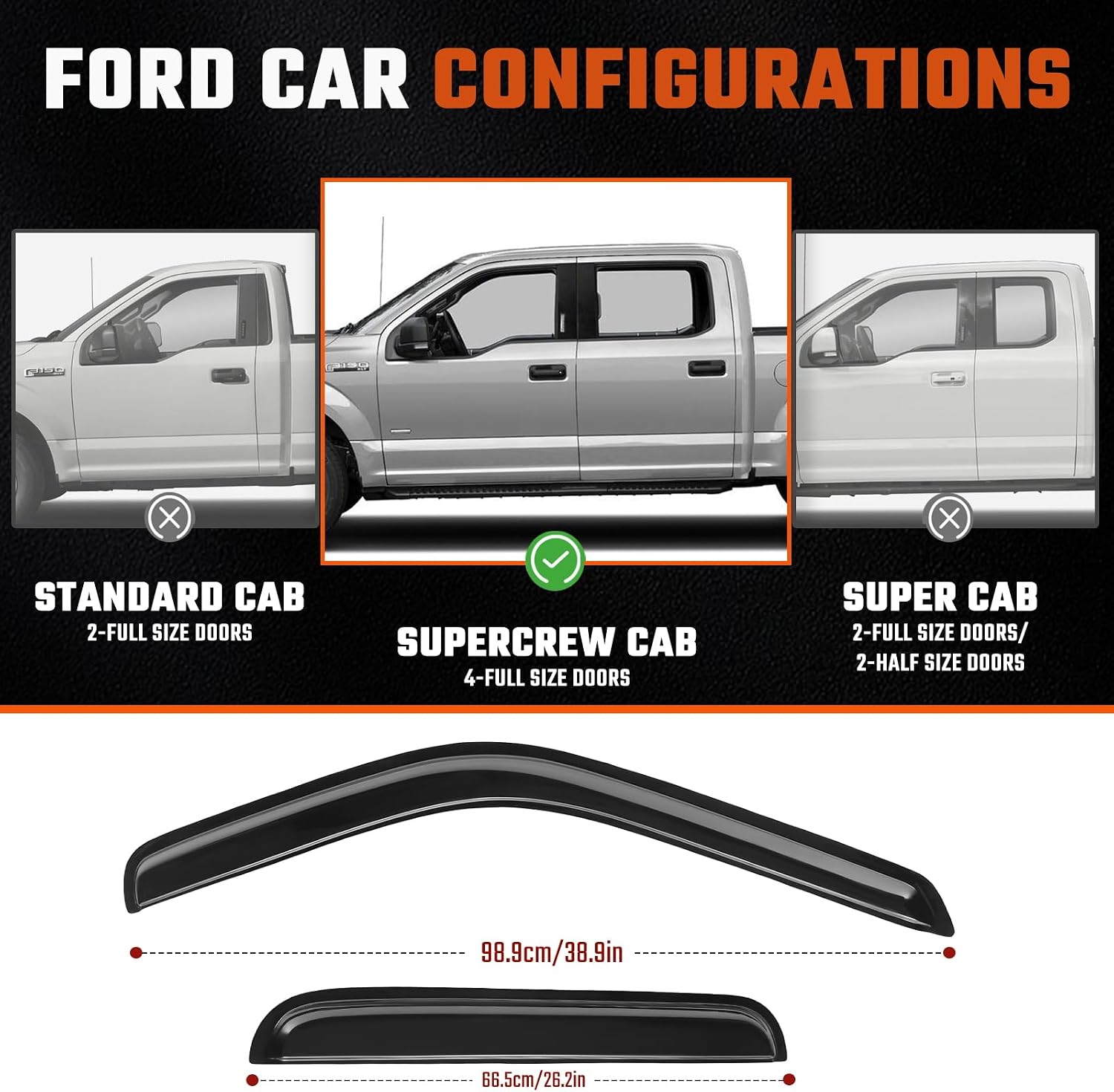 Detalle de GEARMEISTER Rain Guards for Chevy Silverado / GMC Sierra 1500 Crew Cab (2014–2018) - Tape-On Window Deflectors