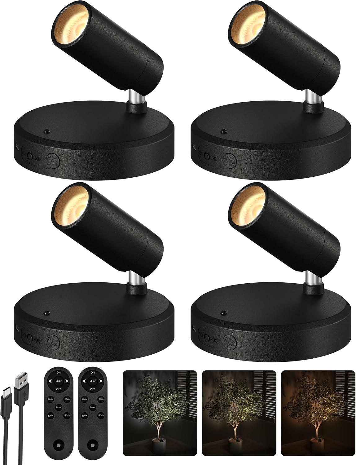 Detalle de EZVALO EZL2411A Indoor Spotlights, Rechargeable 4-Pack with Remote, Dimming and 3 CCT