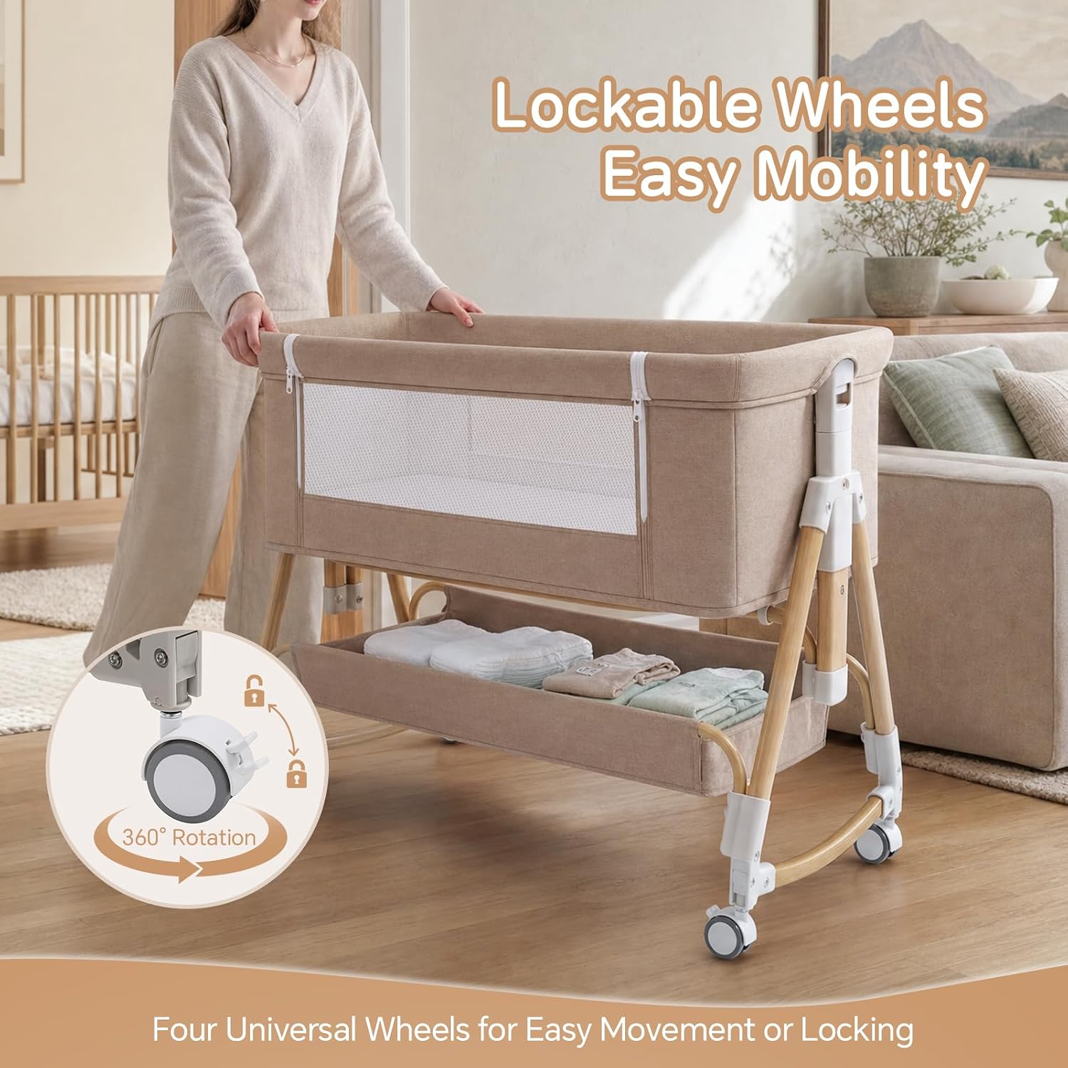 Thumbnail 4 de Uuoeebb 26.4.3-605 Khaki- 3-in-1 Bedside Bassinet with Mesh