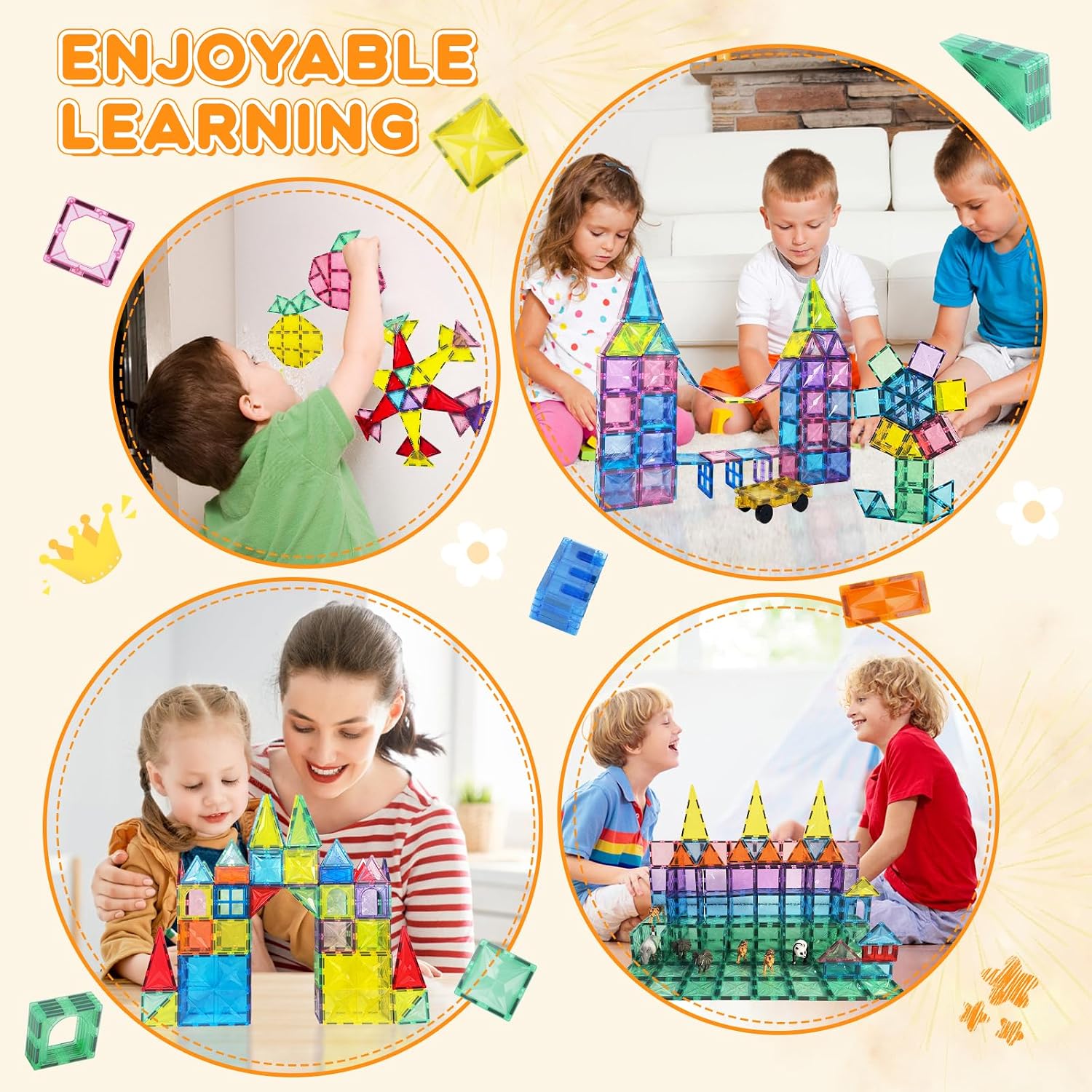 Thumbnail 5 de Paaxido Magnetic Tiles 100-Piece 4D Diamond Magnetic Blocks Set (STEM Preschool Building Toys)