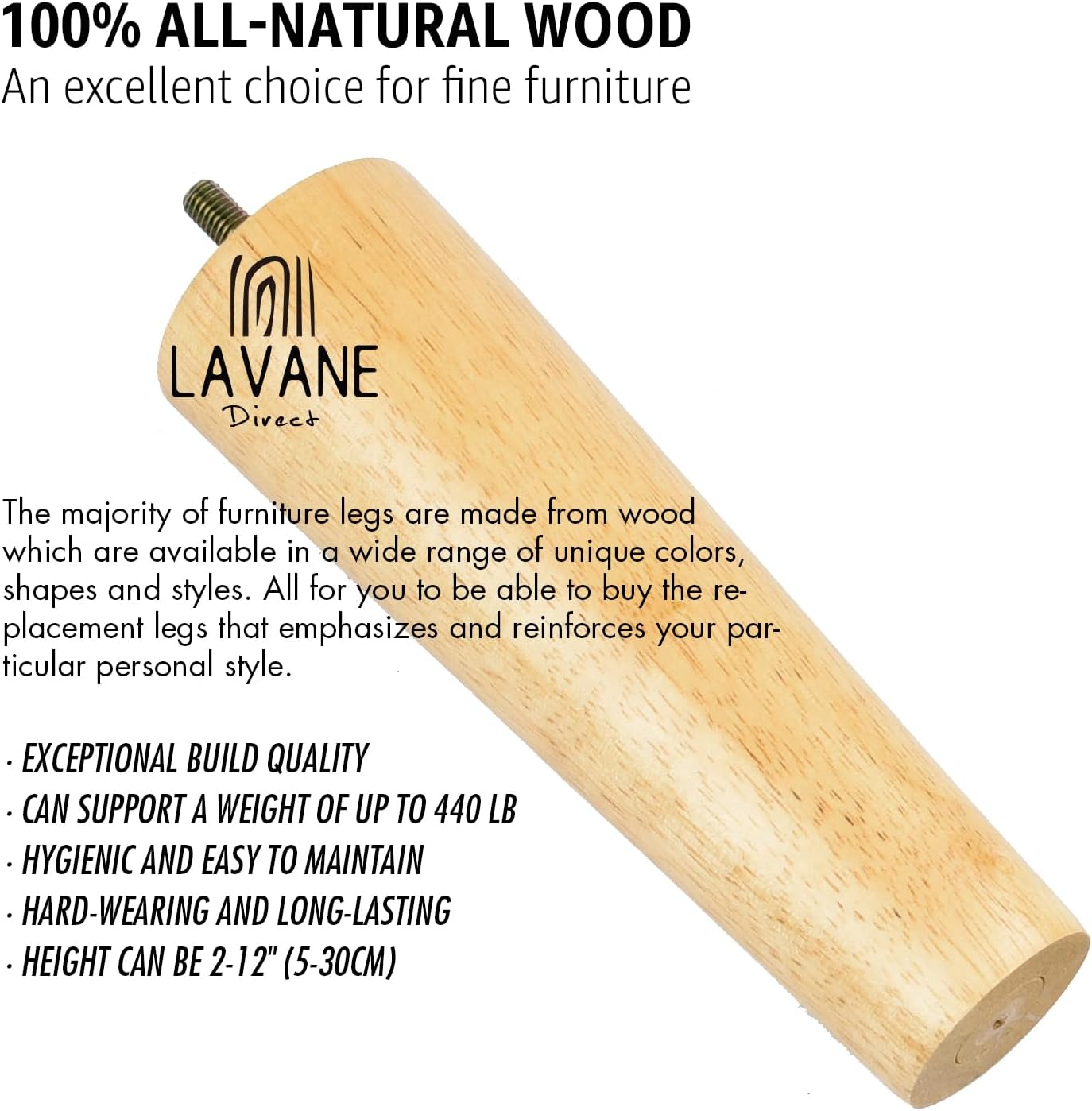 Detalle de La Vane Solid Wood Furniture Legs, 4-Inch