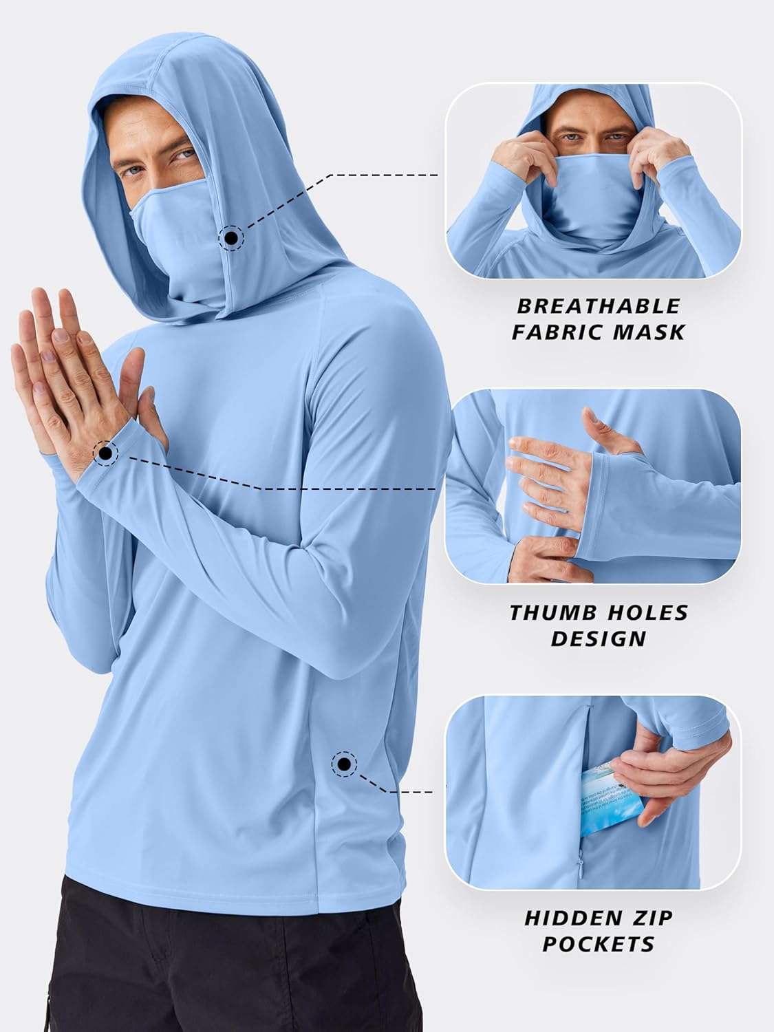 Thumbnail 3 de PINSPARK Men’s Sun Protection Hoodie with Mask (UPF 50+ UV) Long Sleeve Rash Guard Shirt