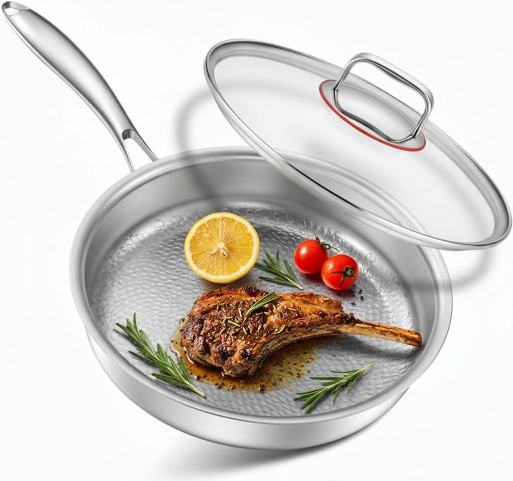 Detalle de Abijan 11-inch Titanium Frying Pan, 5-Ply Stainless Steel with Lid