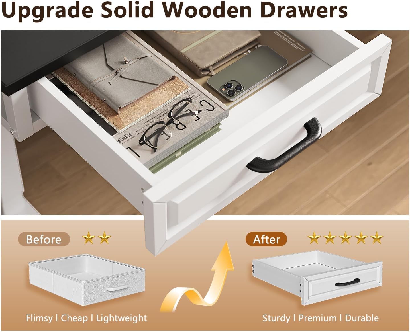 Detalle 2 de OffiGo 63-Inch L-Shaped Electric Standing Desk with 4 Drawers, White and Black