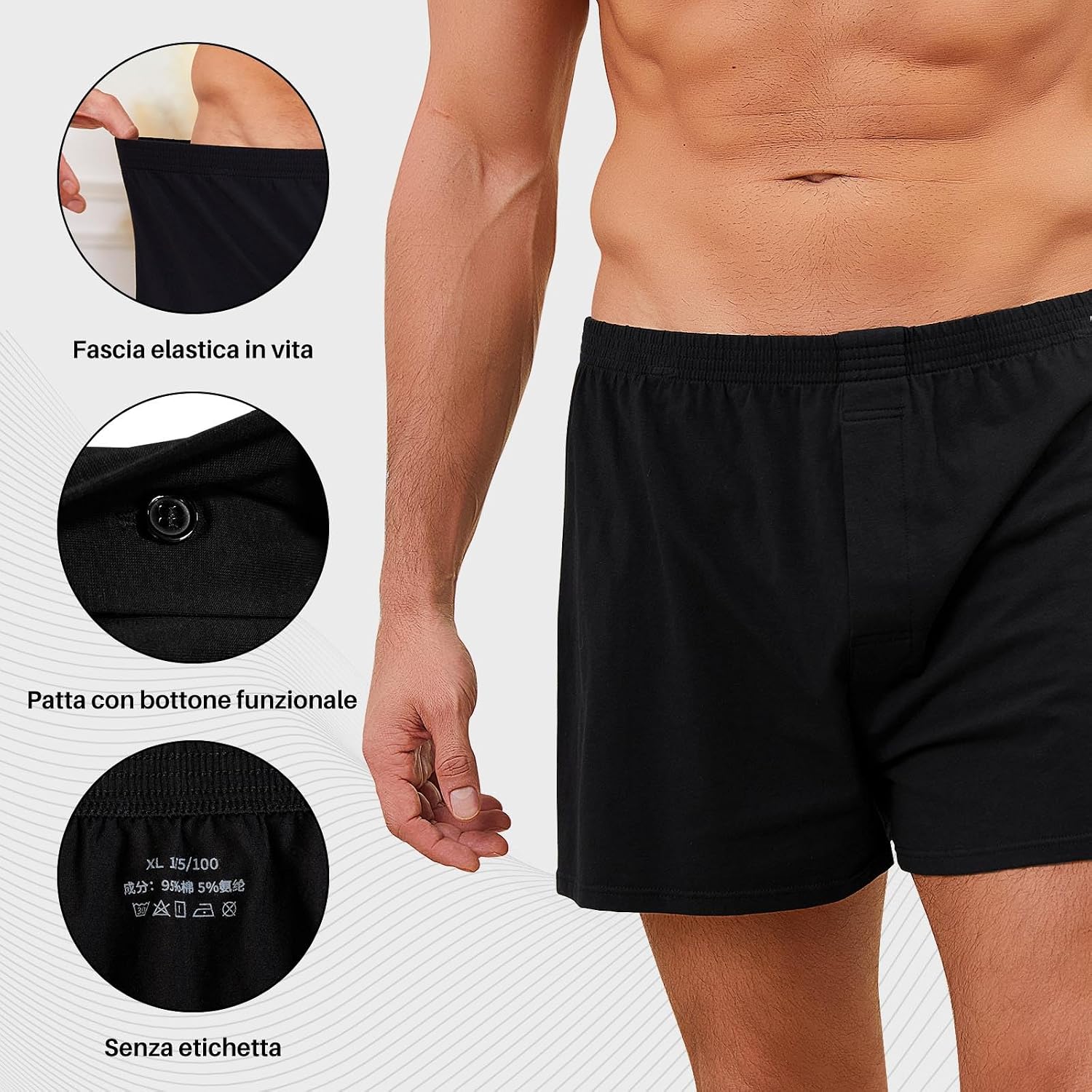 Detalle de ZAKASA Boxer Larghi Uomo Cotone 3 Pack