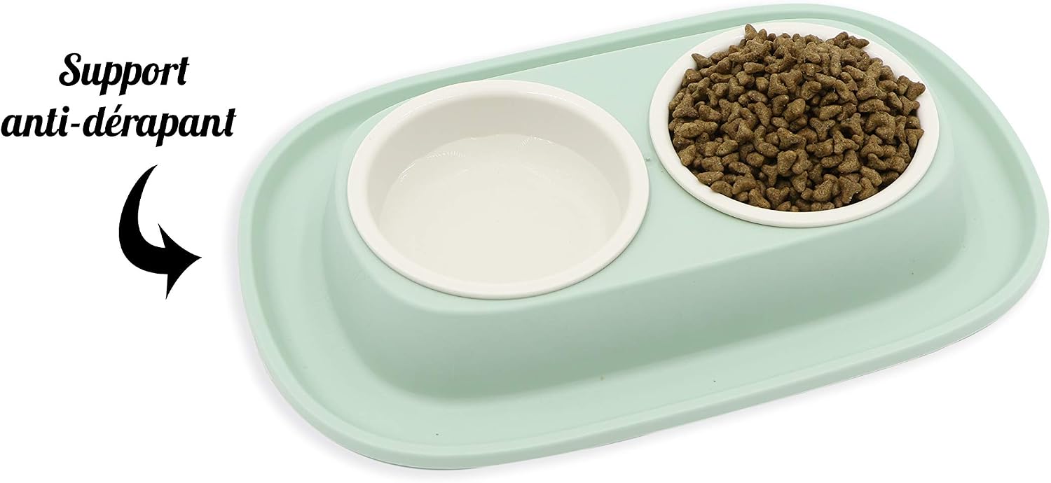 Detalle de Gamelle double amovible pour chien et chat Agrobiothers Aime (2 x 230 ml) avec support antidérapant
