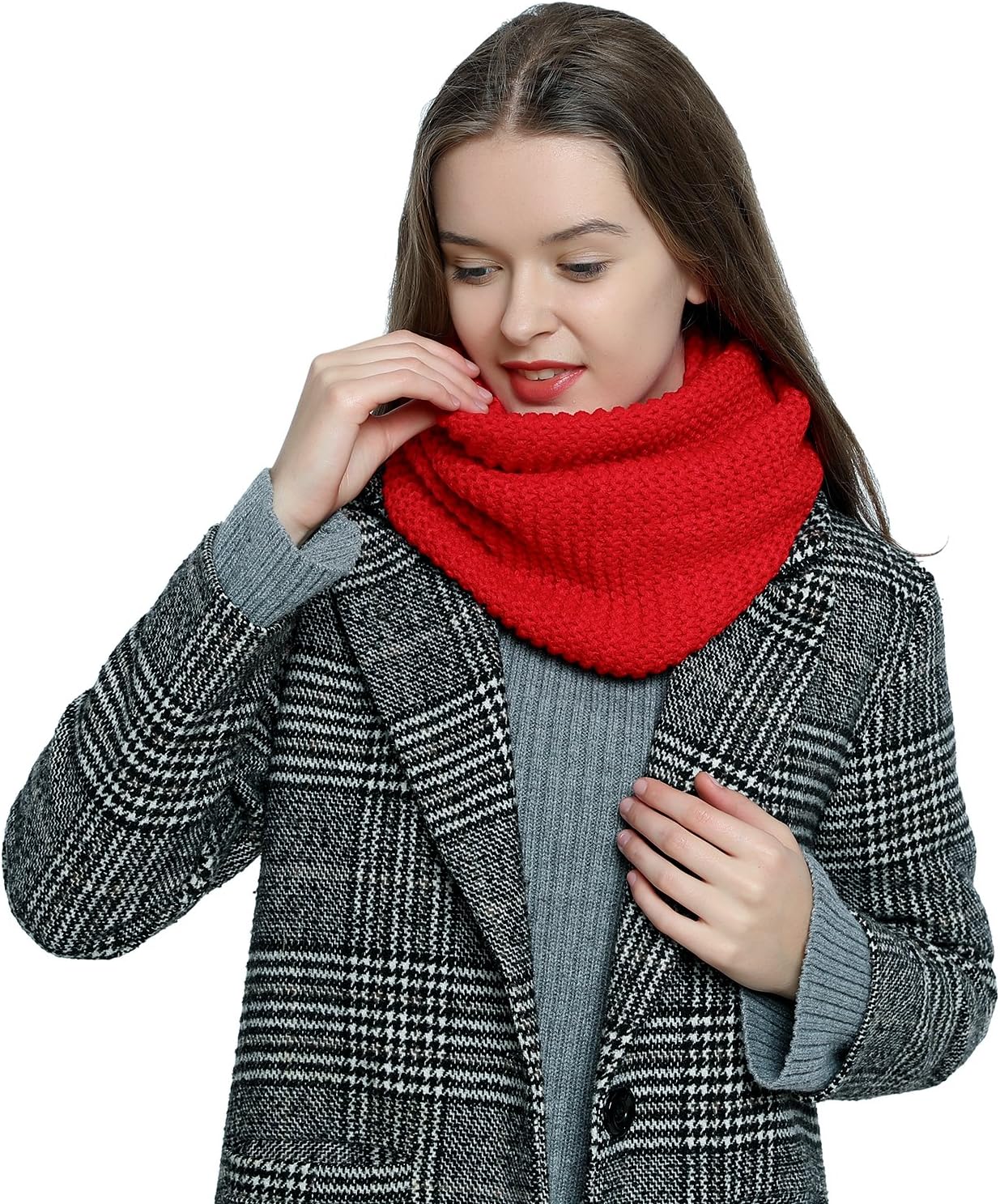 Detalle de DonDon Écharpe femme hiver – écharpe tubulaire en laine, snood et cache-cou