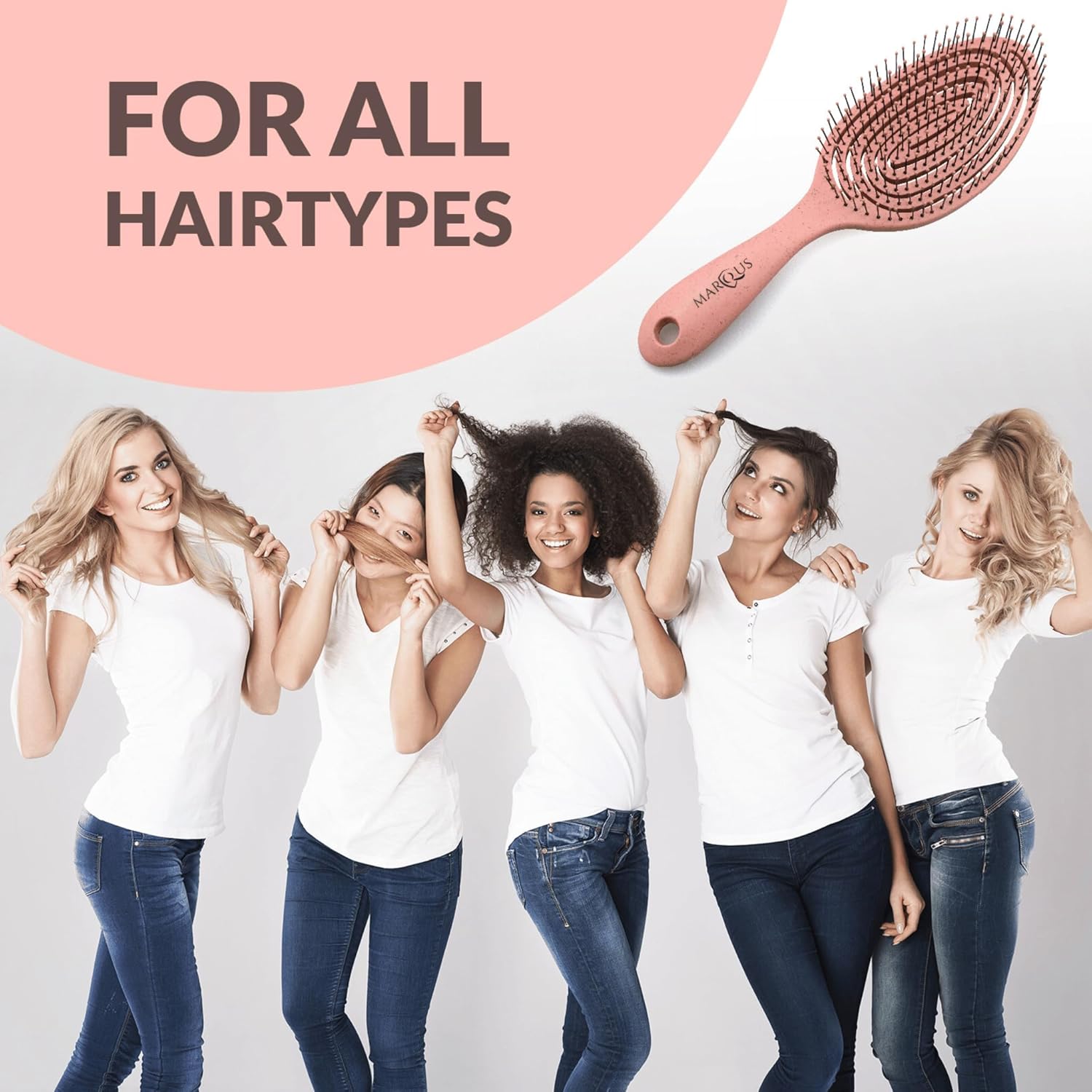 Thumbnail 5 de marQus Bio Haarbürste ohne Ziepen mit Doppelspiralfeder – Entwirrbürste für jeden Haartyp (Peach Orange, 1 Stück)