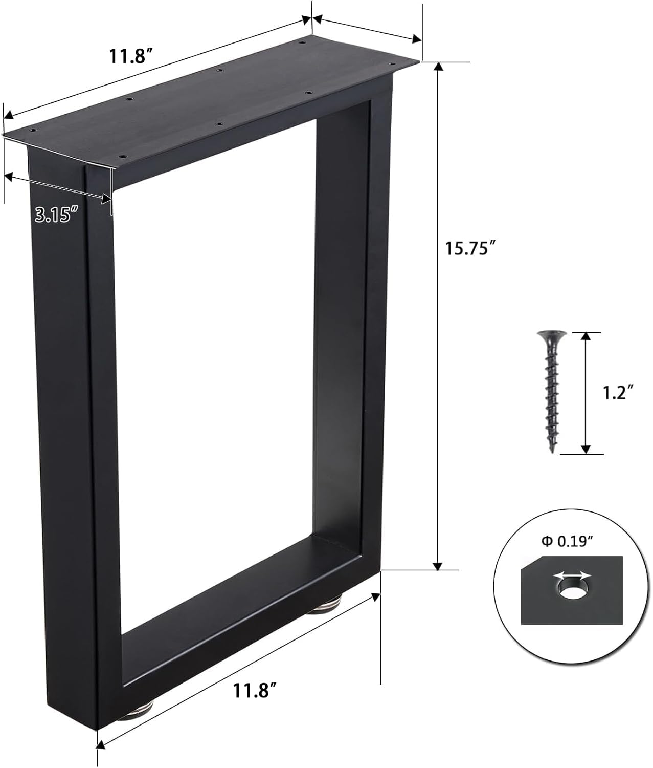 Detalle 2 de ALLCOS AC-TL-009-LA 16-Inch Metal Bench Legs, Black Rectangle Set