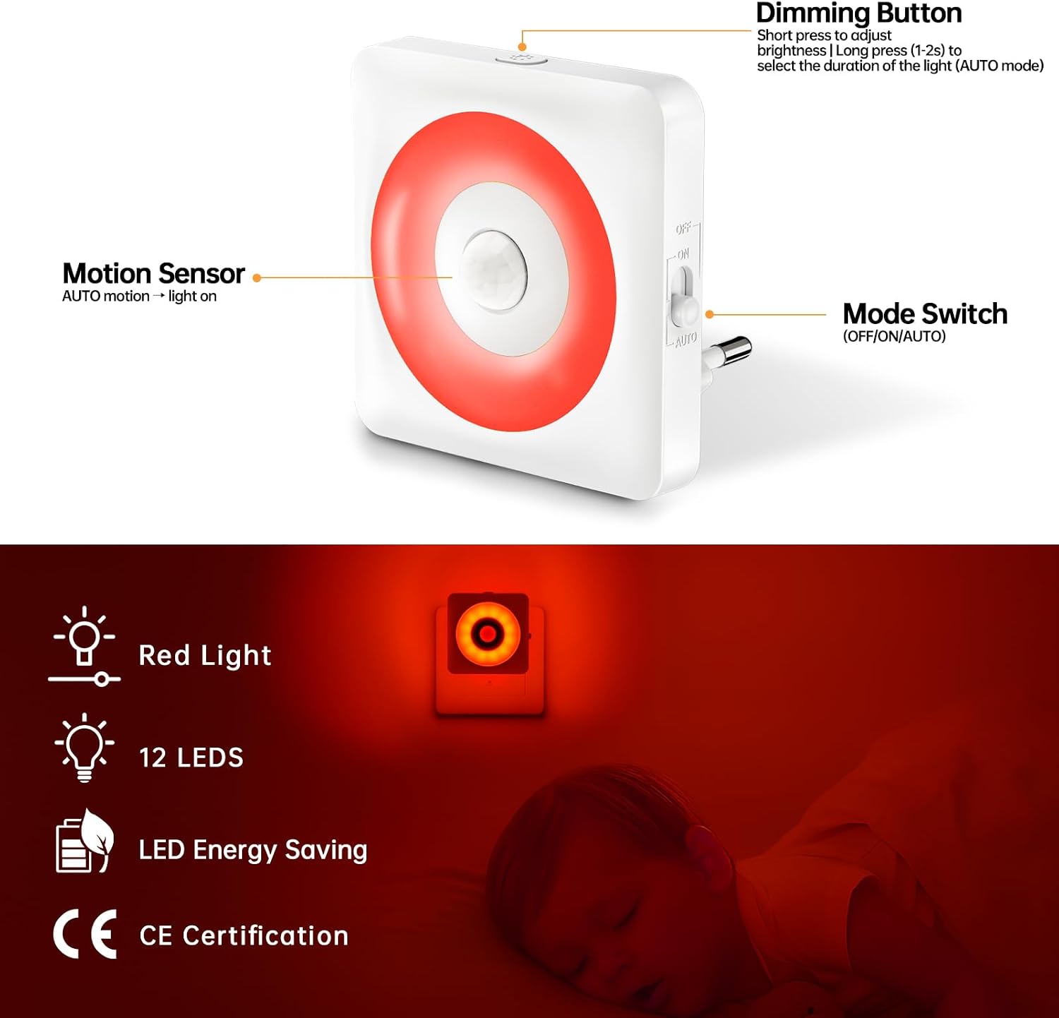 Detalle de Nachtlicht Steckdose mit Sensor 12 LED, 2er-Set