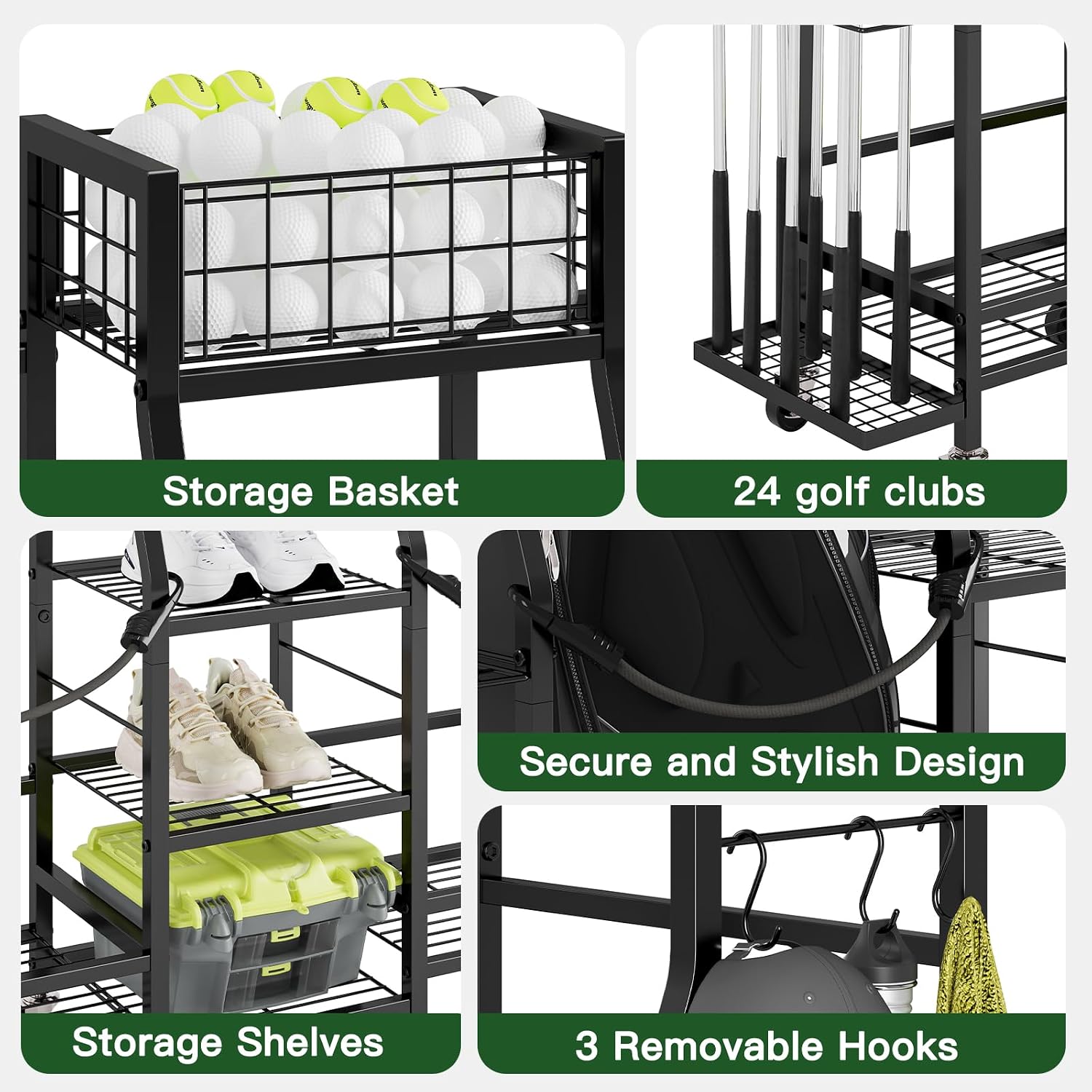 Thumbnail 6 de Neatolgrid GF18-BL Golf Bag Storage Rack with Wheels, Dual-Bag Storage