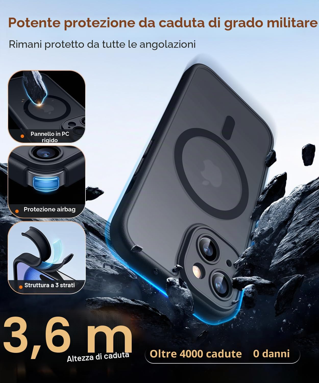 Detalle de CANSHN Cover Magnetica per iPhone 15: protezione Totale fotocamera, compatibile MagSafe e design opaco