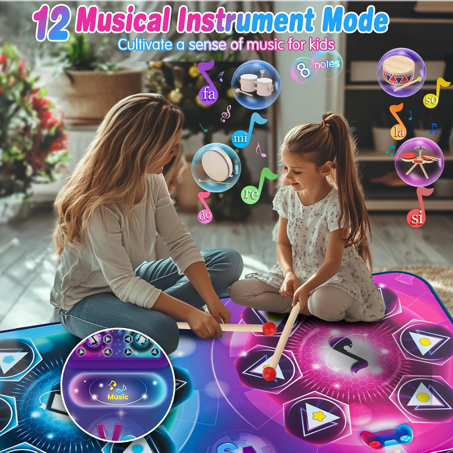 Detalle de Maysida Rechargeable Dance Mat – Double User (35x59 inches) with Piano, Memory, and LED Battle Modes