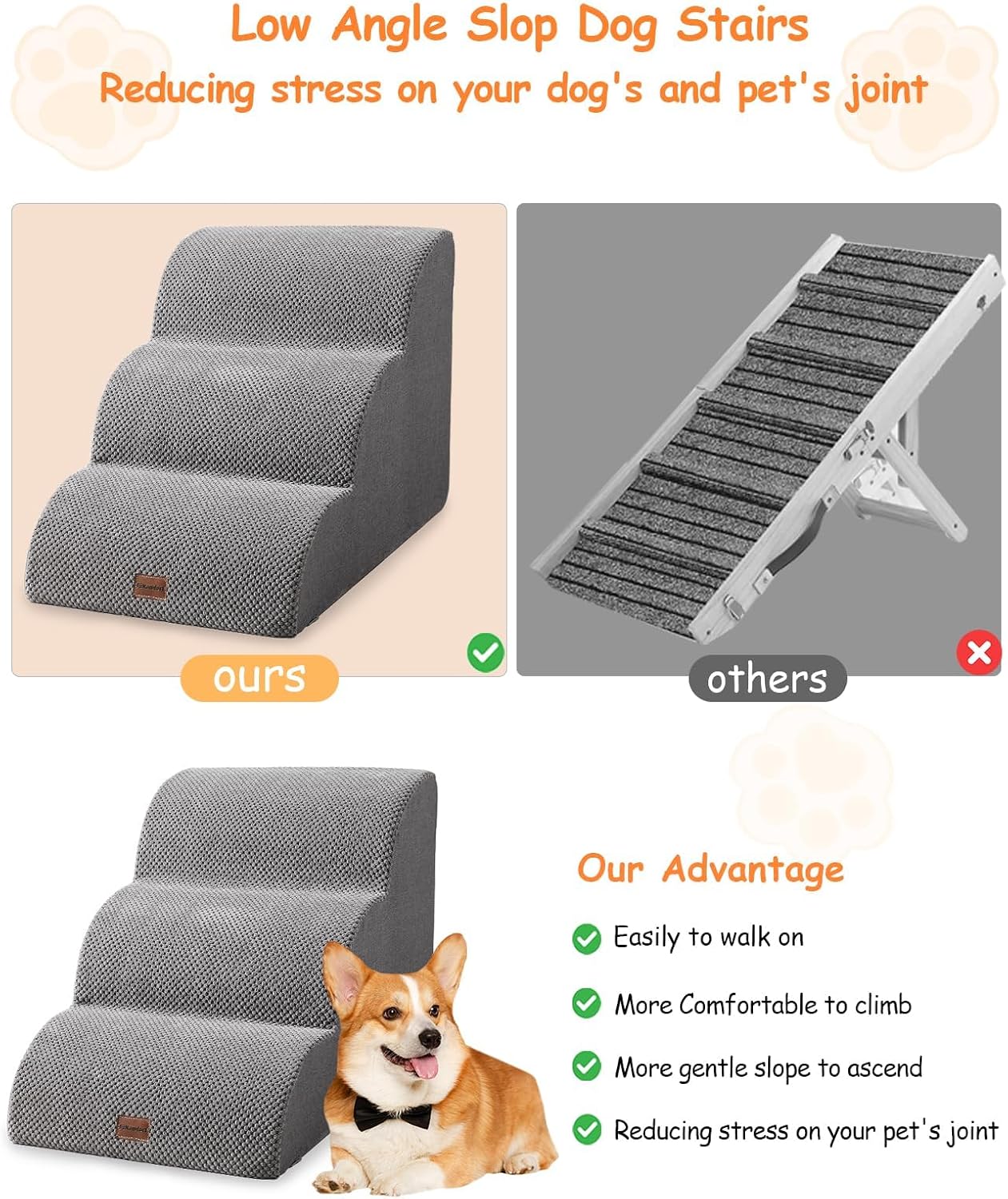 Detalle de Hundetreppe 40 cm Hoch – rutschfeste Treppe für kleine Hunde mit abnehmbarem Bezug und wasserdichtem Bezug