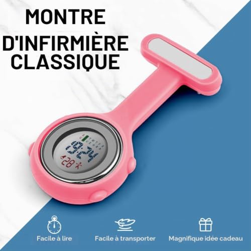 Detalle 2 de Vicloon Montre Infirmière en Silicone avec Clip – Broche et Fob | Rose