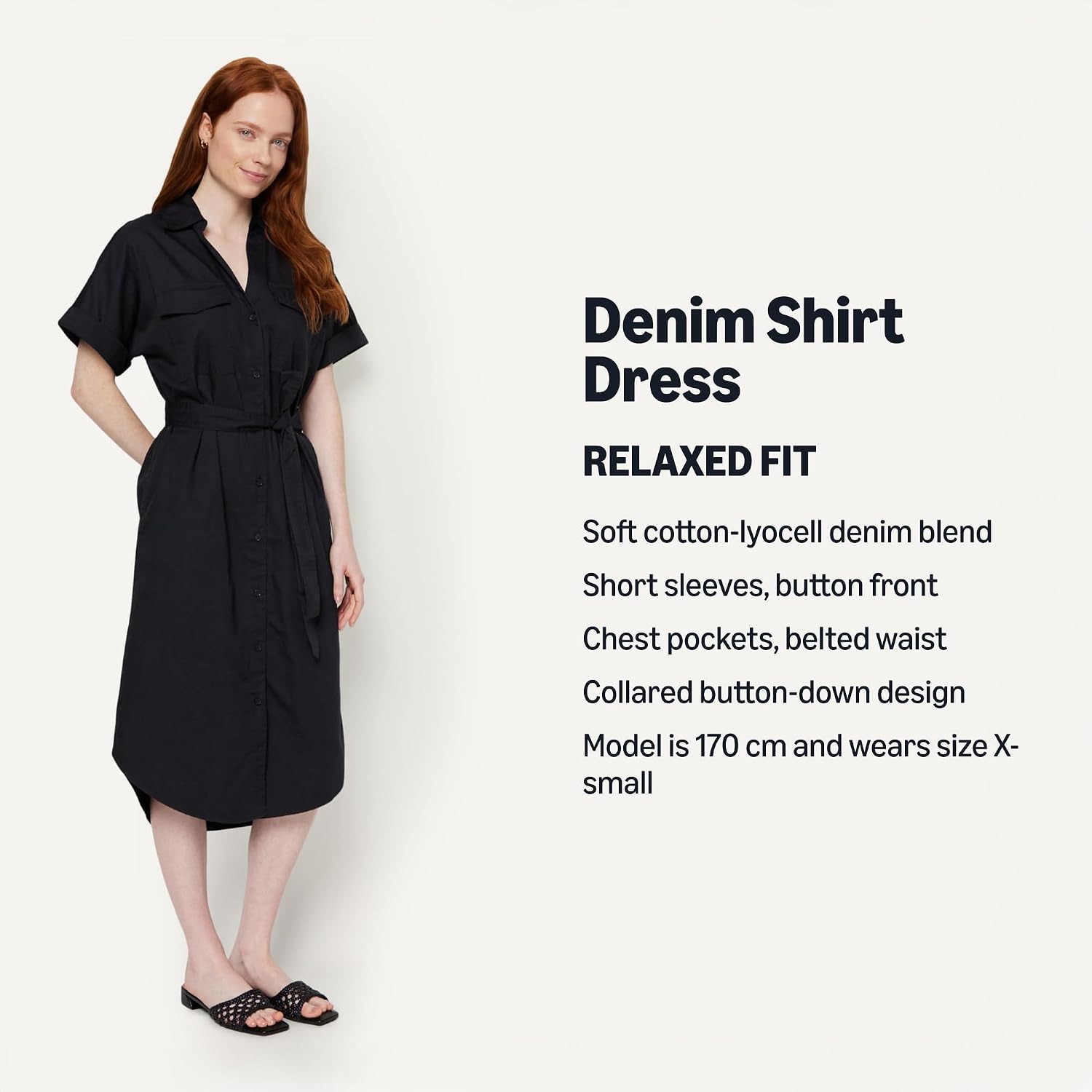 Detalle de Amazon Essentials Women's Relaxed-Fit Short-Sleeved Button-Down Shirt Dress with Belt