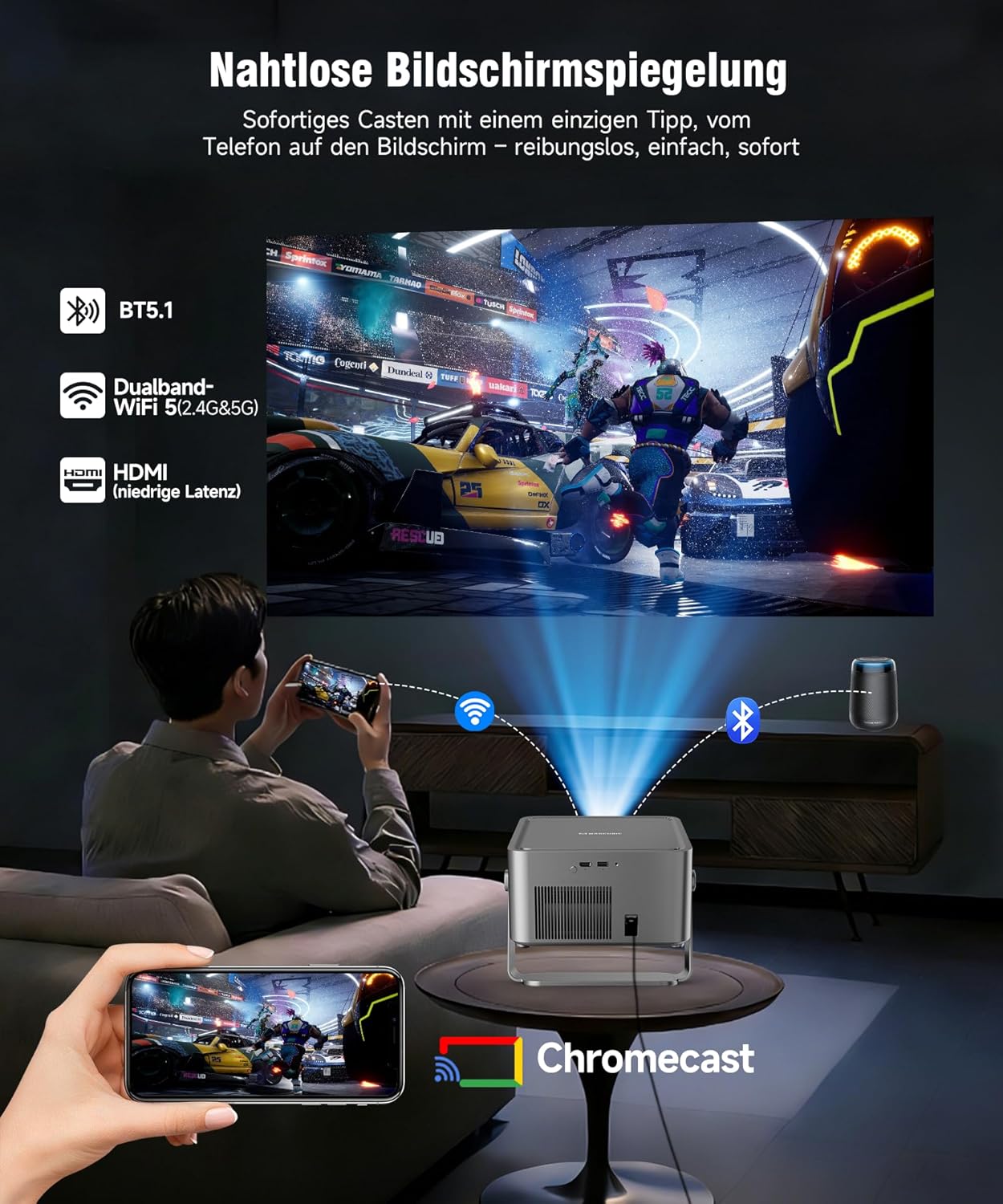 Thumbnail 5 de Magcubic Beamer 4K HY450GT: smarter 1080p Native Projektor mit WiFi, Bluetooth und Sprachsteuerung