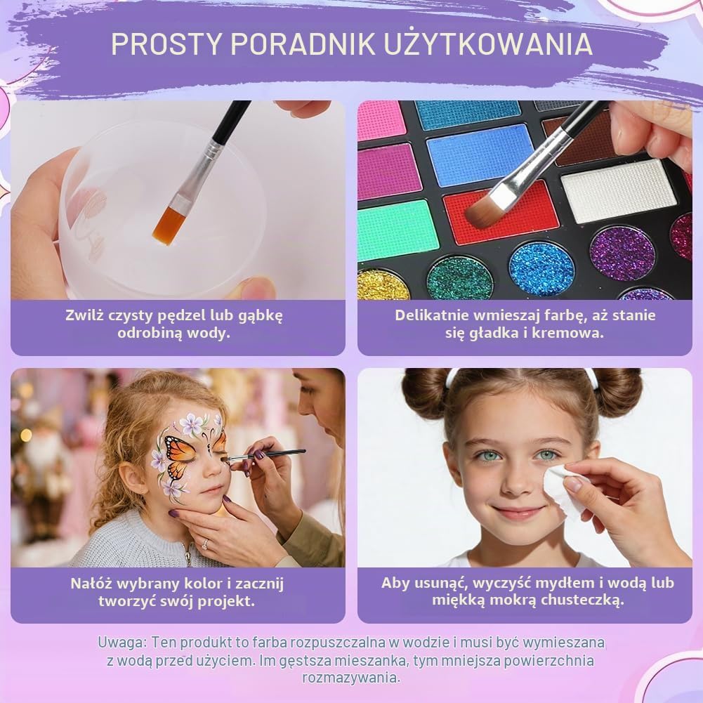 Detalle de AYBUY 8036692 paleta do makijażu dla dzieci, 20 farb wodnych i szablony