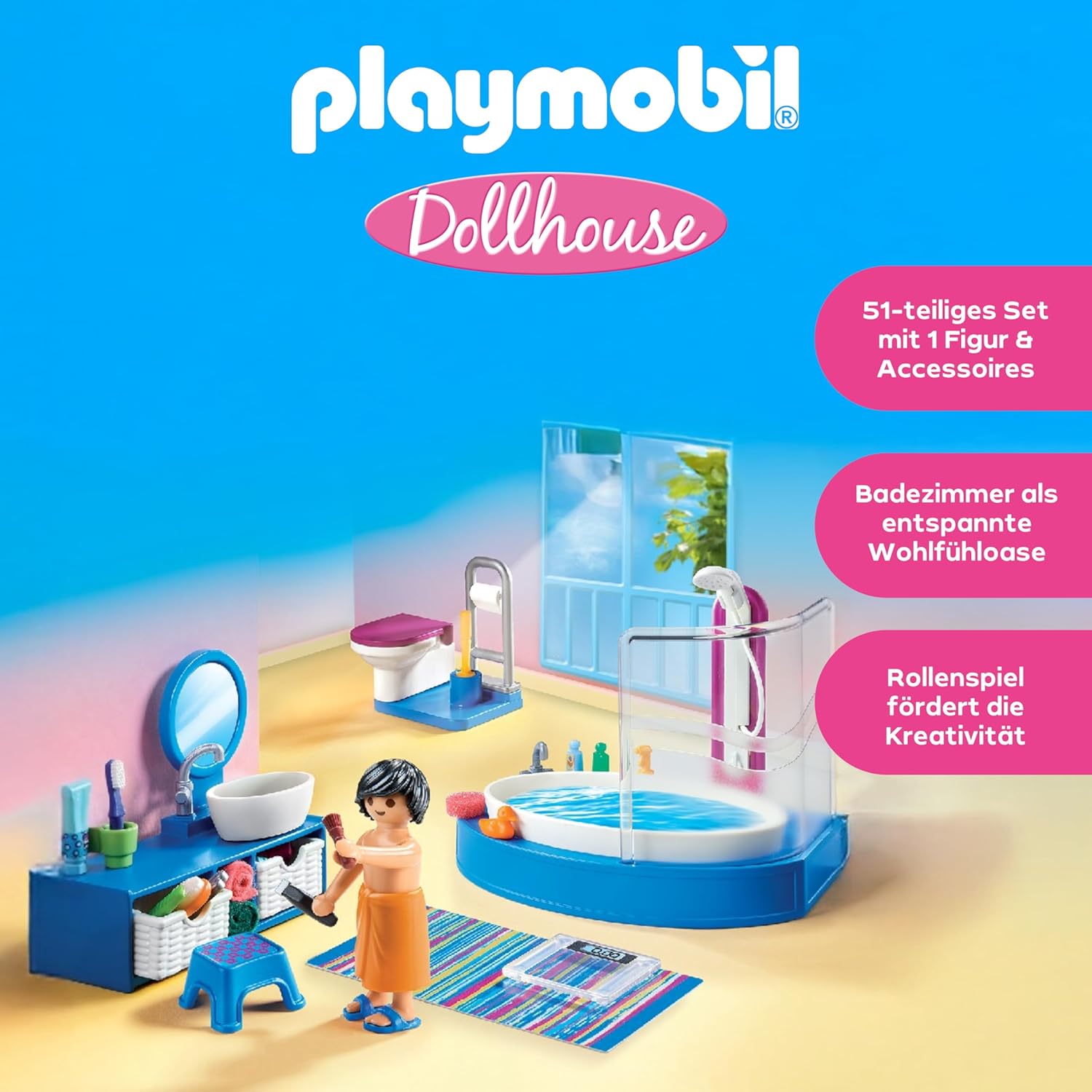 Thumbnail 2 de PLAYMOBIL Dollhouse 70211 Badezimmer (ab 4 Jahren) mit 51-teiligem Zubehör