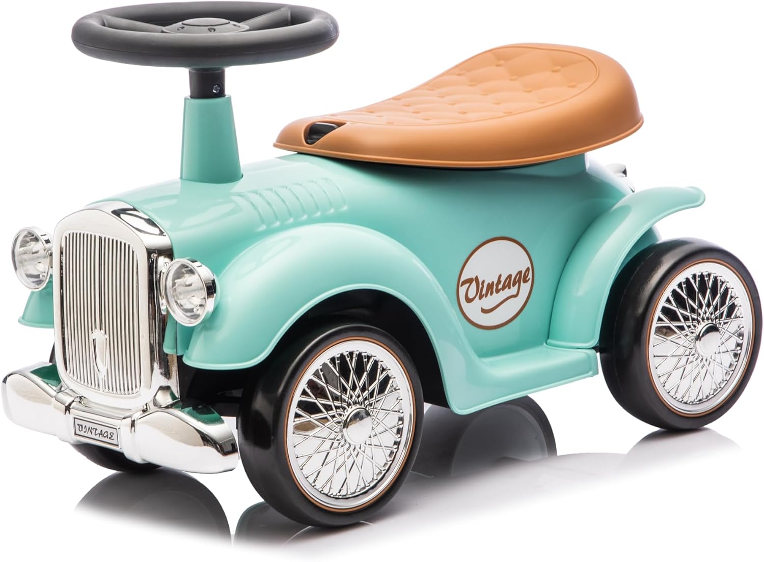 Baroni Toys Vintage Porteur Voiture pour Enfants – 12 à 36 Mois, klaxon, rangement, 25x59x35 cm (Tiffany)