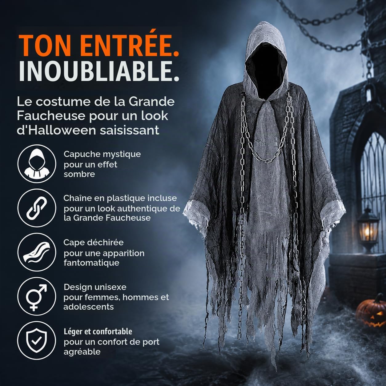 Thumbnail 6 de TK Gruppe Timo Klingler Halloweenkostuum voor volwassenen met capuchon en ketting
