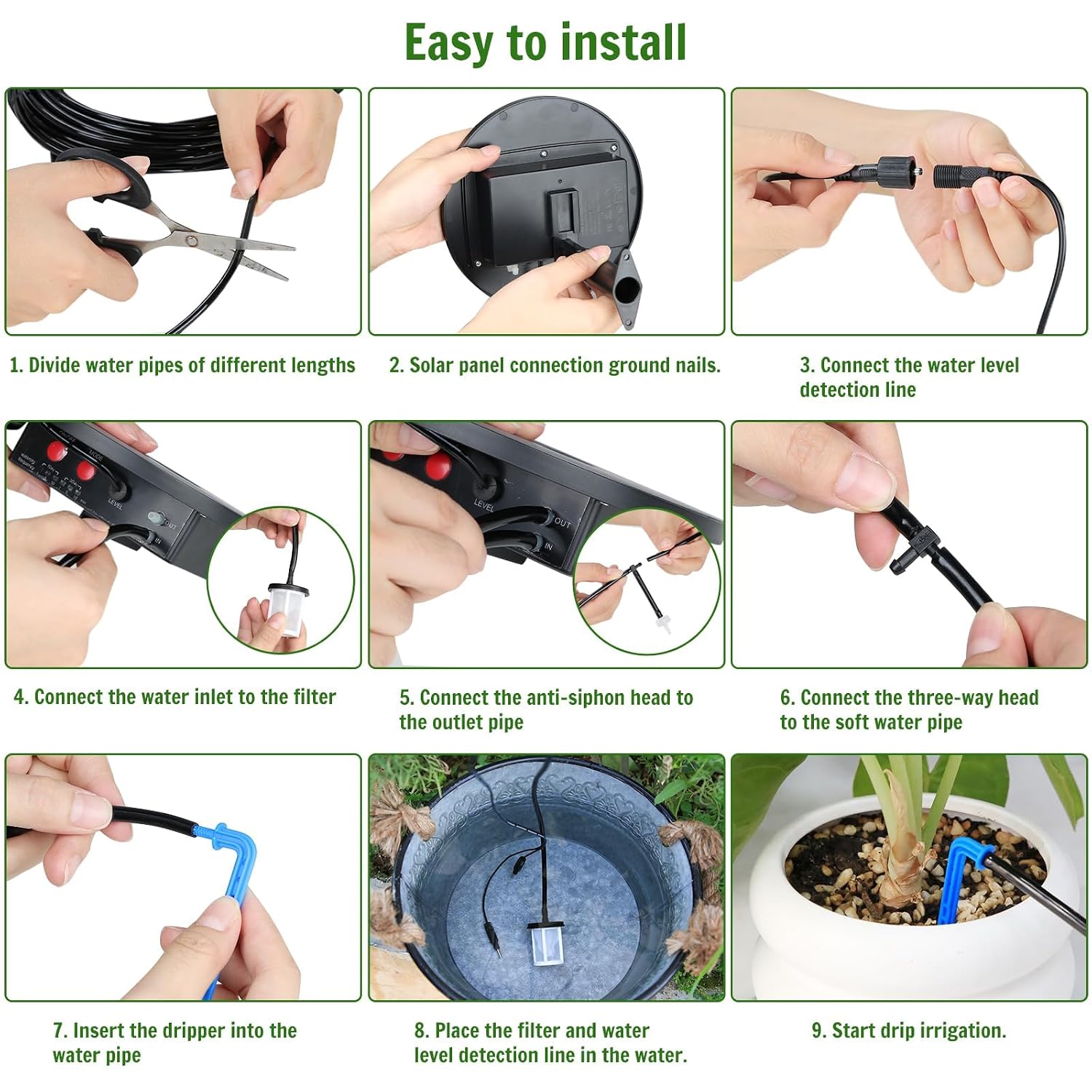 Thumbnail 6 de Sistema solare automatico con kit di irrigazione a goccia per balcone e giardino – 15 piante in vaso