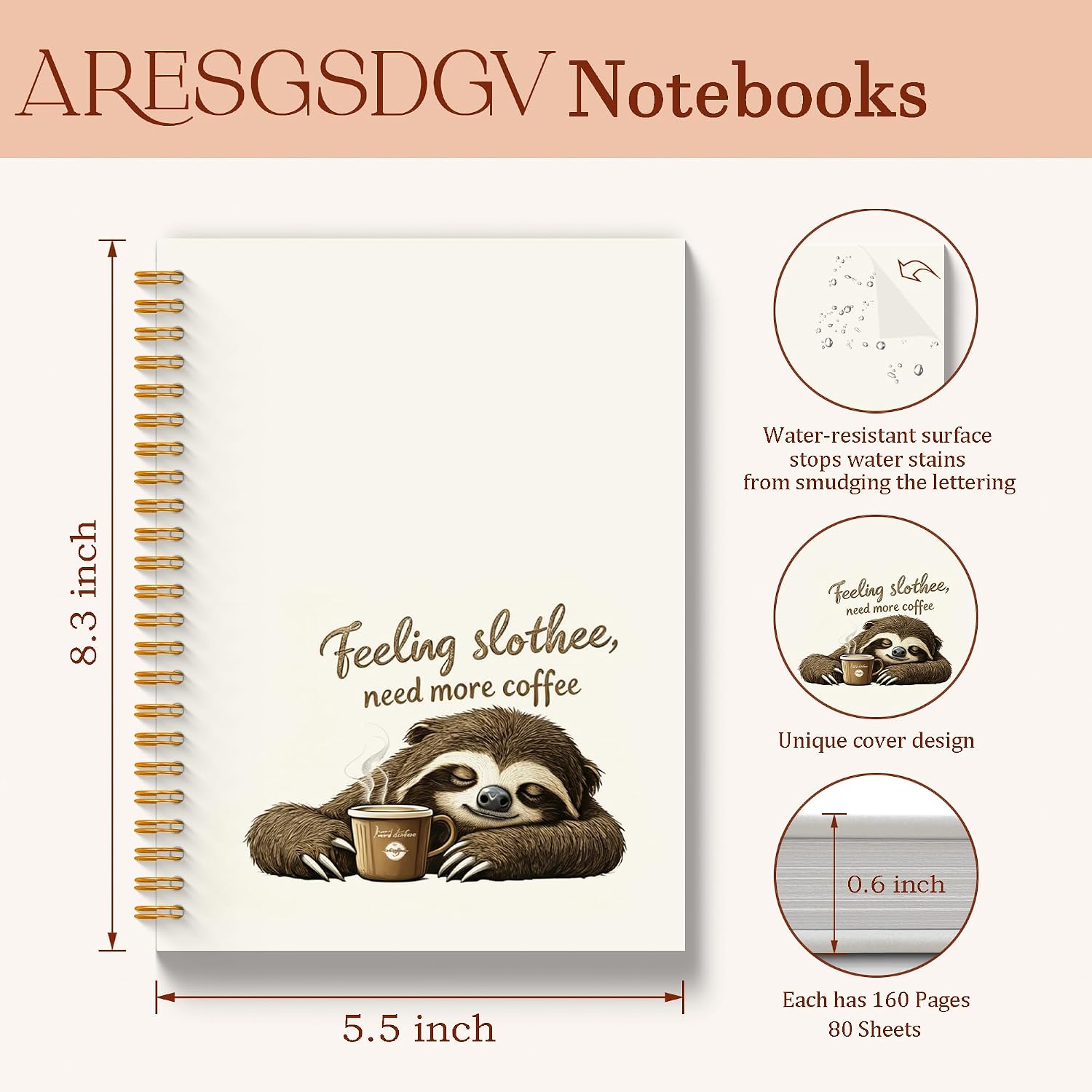 Thumbnail 6 de ARESGSDGV Sloth Notebook, 160 Pages, Hardcover, 5.5 x 8.3 in