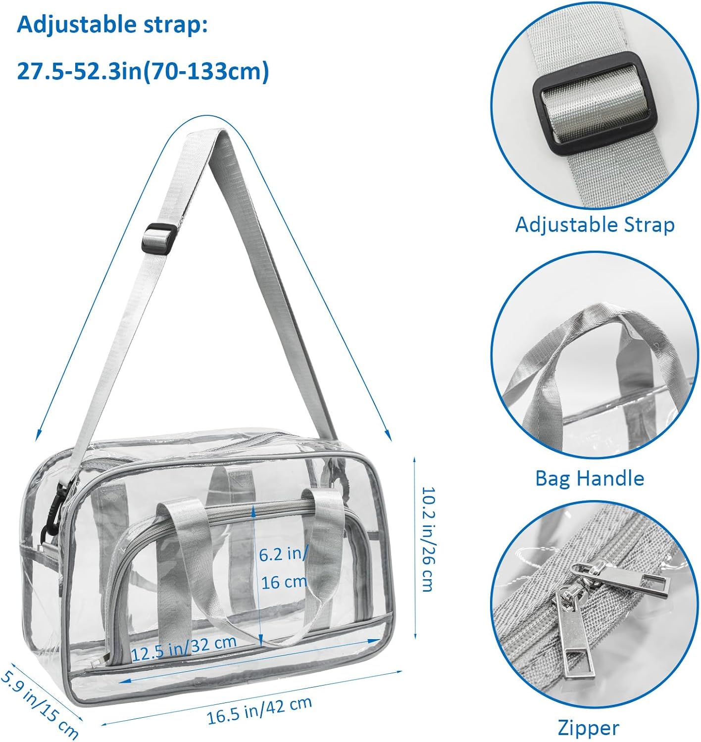 Detalle 2 de Enkrio Clear Bags for Stadium Large Clear Tote with Shoulder Strap