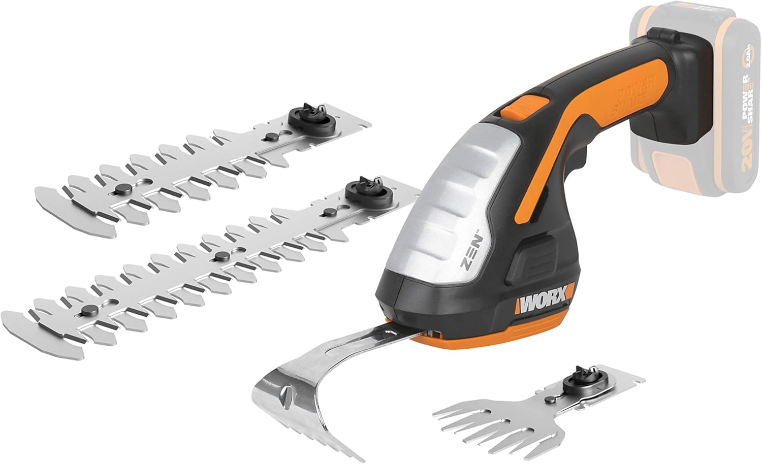 Detalle de WORX Set Sculpte-Haies et Taille-Herbes sans Fil 20V WG801E.91 — 4 lames et mallette