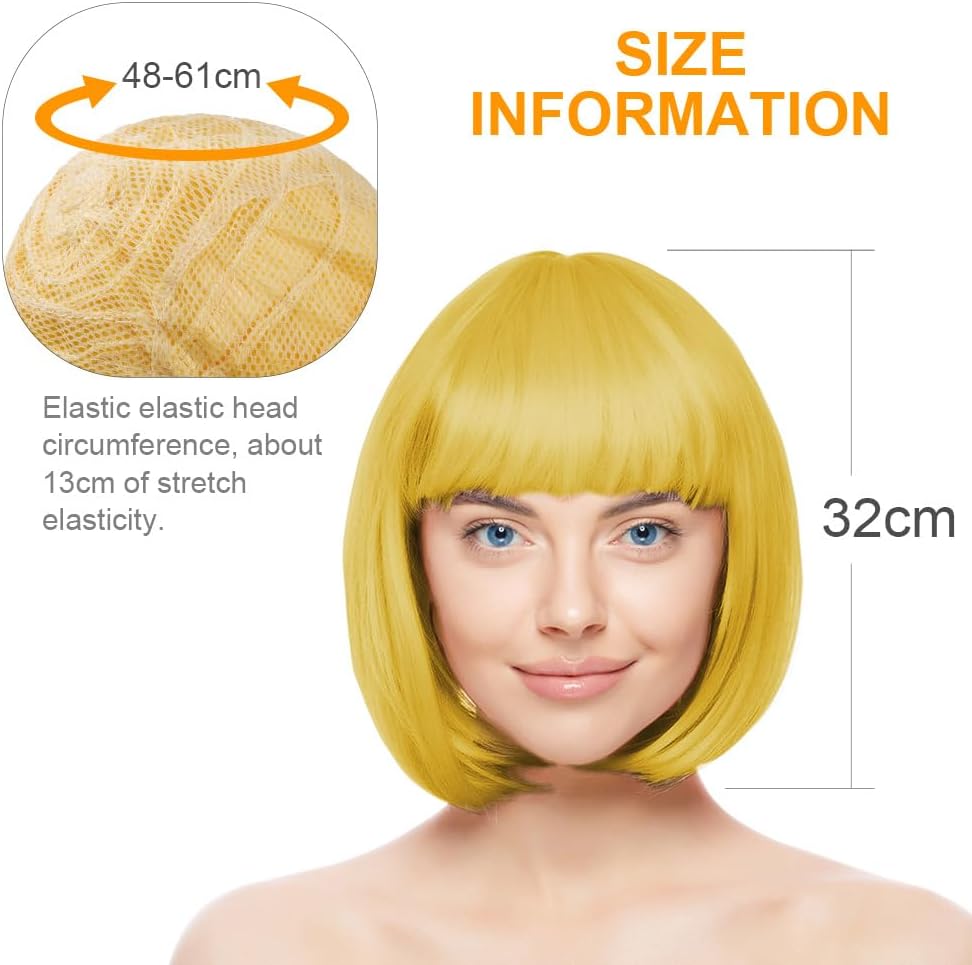 Thumbnail 1 de Aomig Short Bob Wig Set for Women – 3 Pack in Neon Lemon Yellow with Caps, Bangs, and Accessories