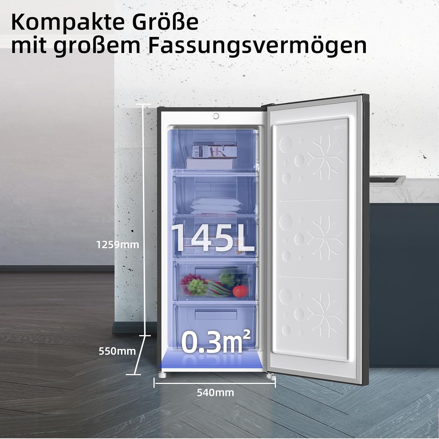 Detalle 2 de CHiQ Gefrierschrank Wechselbarer Türanschlag (145L) – 146 L Nutzinhalt, manuelle Abtauung