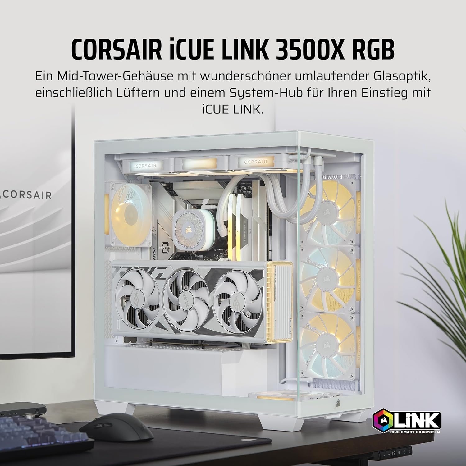 Thumbnail 1 de CORSAIR iCUE LINK 3500X RGB – Midi-Tower mit gehärtetem Glas, 3x RX120-Lüfter inkl. iCUE LINK System-Hub