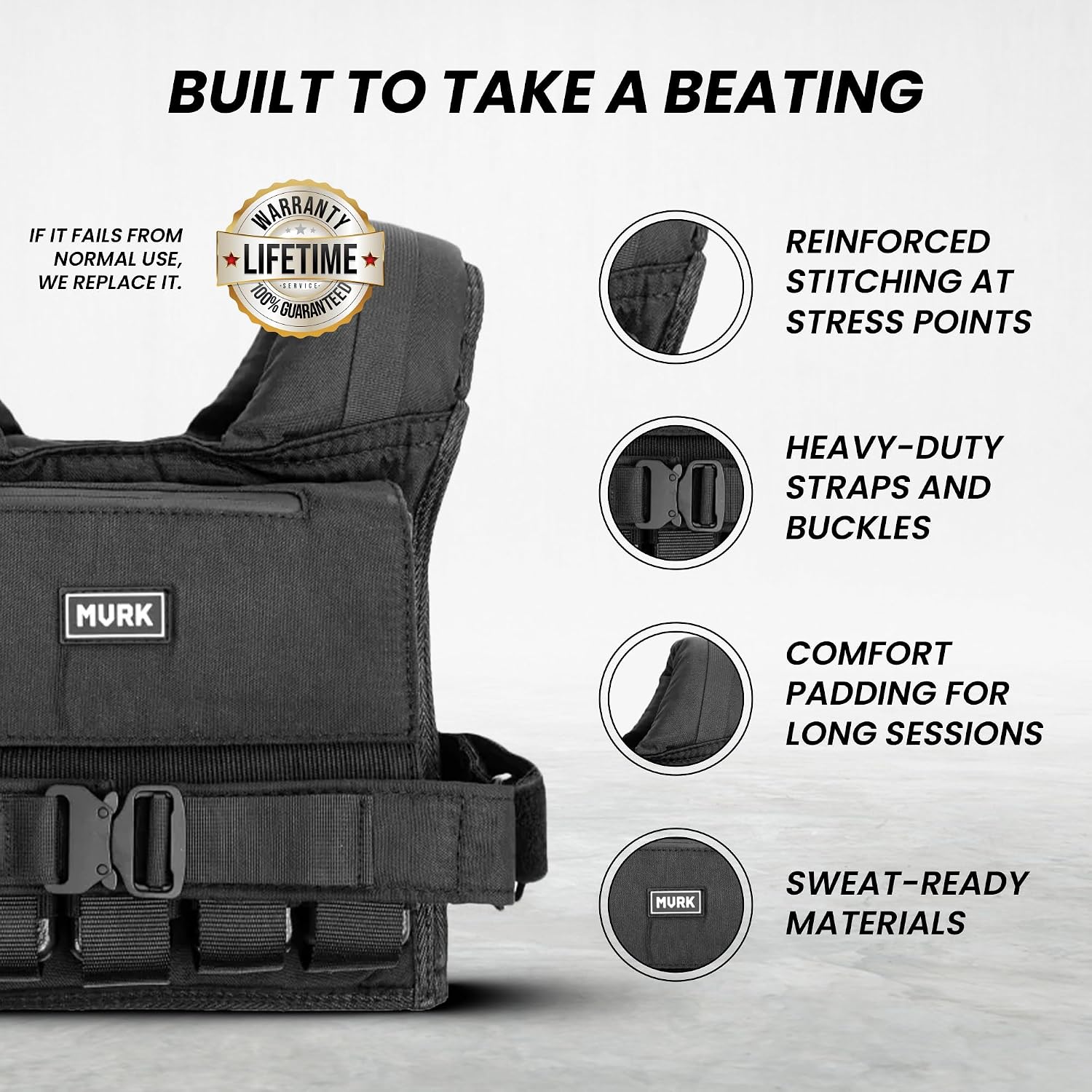Detalle de MVRK Weighted Vest for Men — Adjustable 0–35 lb No-Bounce Training Vest
