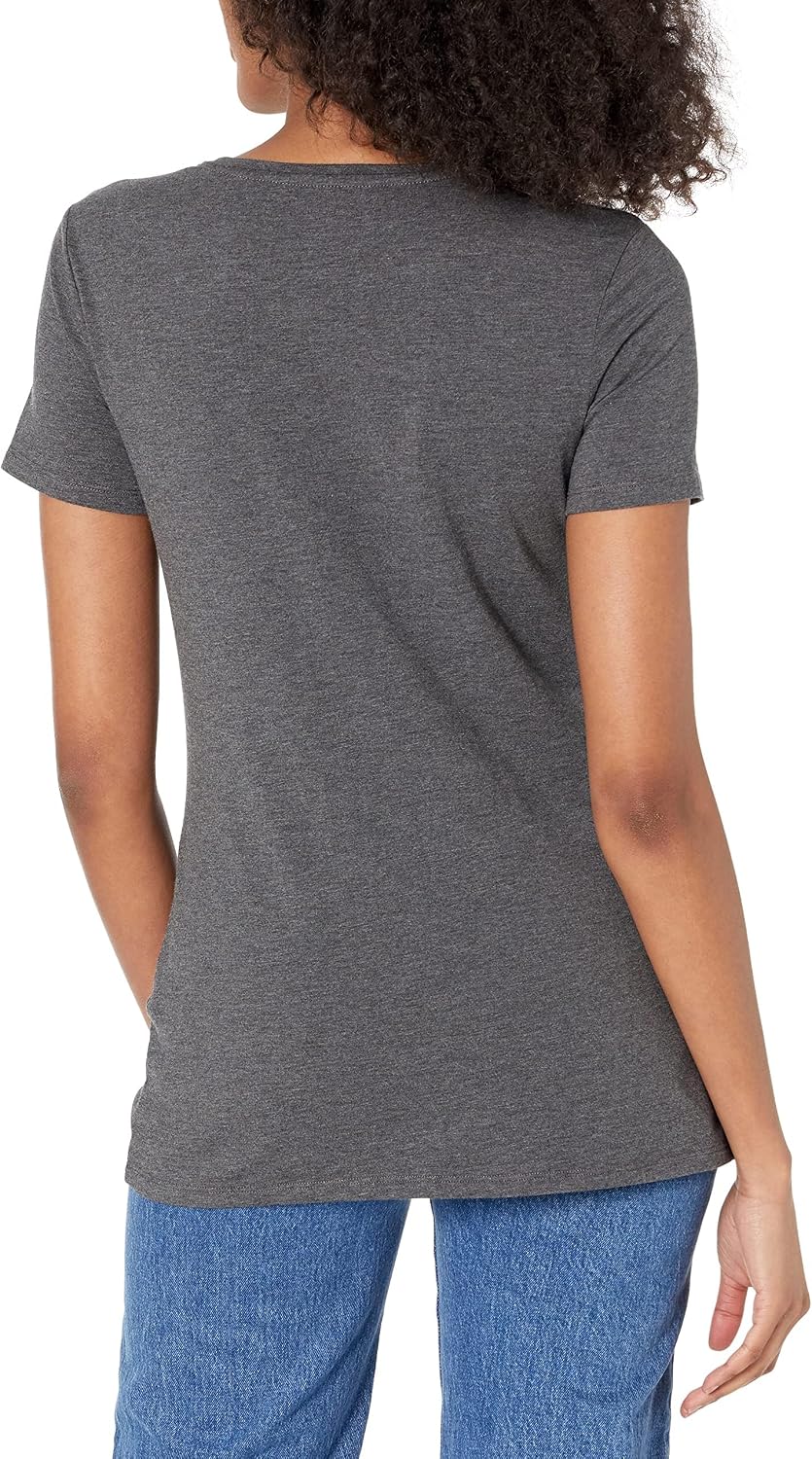 Detalle de Amazon Essentials Damen Kurzärmliges Regular-Fit T-Shirt, Pack 2 – Dunkelgrau Meliert, Round/Nek V-Ausschnitt, XXL
