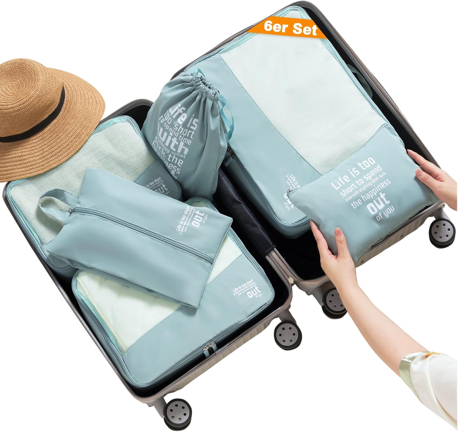 Detalle de MURISE Packing Cubes (lot de 6 ou 8) : organisateur de valise en tissu ripstop, fermeture à glissière et poignée
