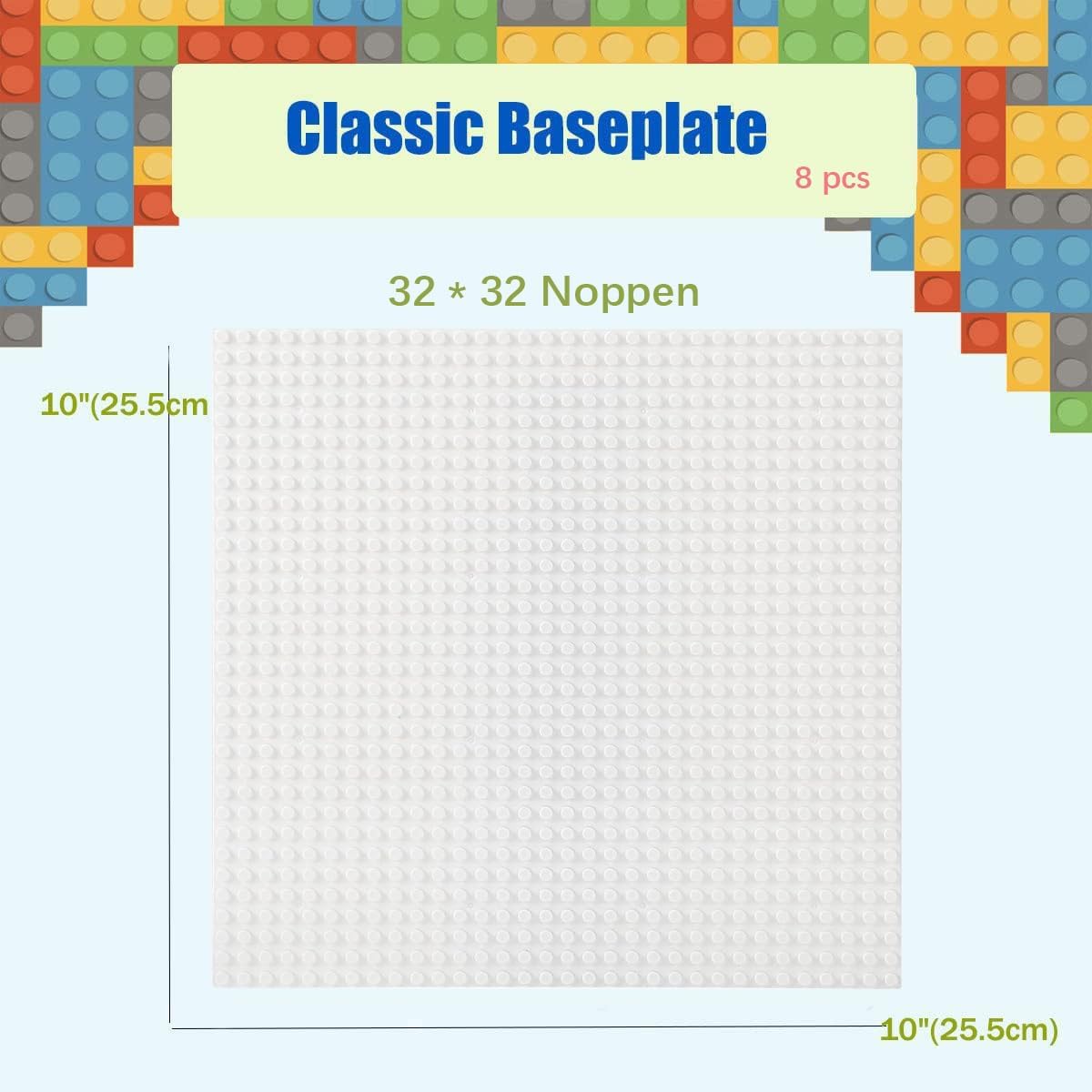 Detalle de Guihumz 8 Platten-Set Bauplatte (Grundplatte) 25,5 × 25,5 cm, weiß – kompatibel mit vielen Marken
