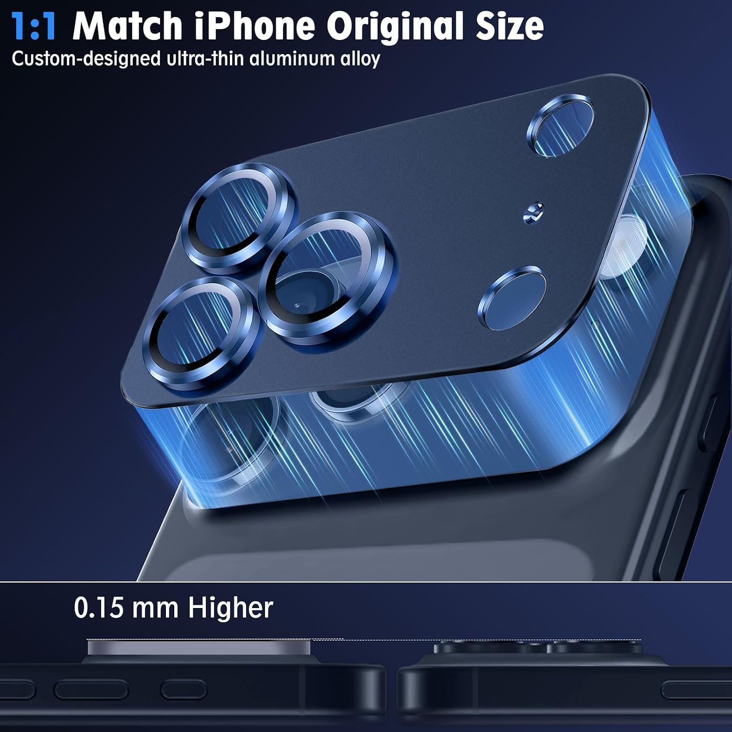 Detalle 2 de SiHPuoy iPhone 17 Pro Max Camera Lens Protector, Blue Metal and 9H Glass