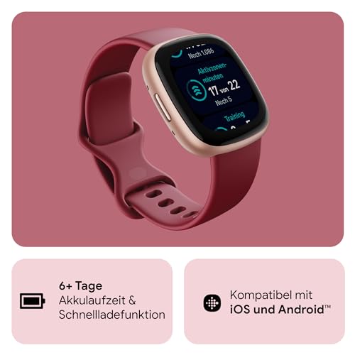 Thumbnail 2 de Fitbit Versa 4 Smartwatch mit Google Health Premium – 3 Monate Coaching, 6 Tage Akku, Raspberry Red / Kupferrosé