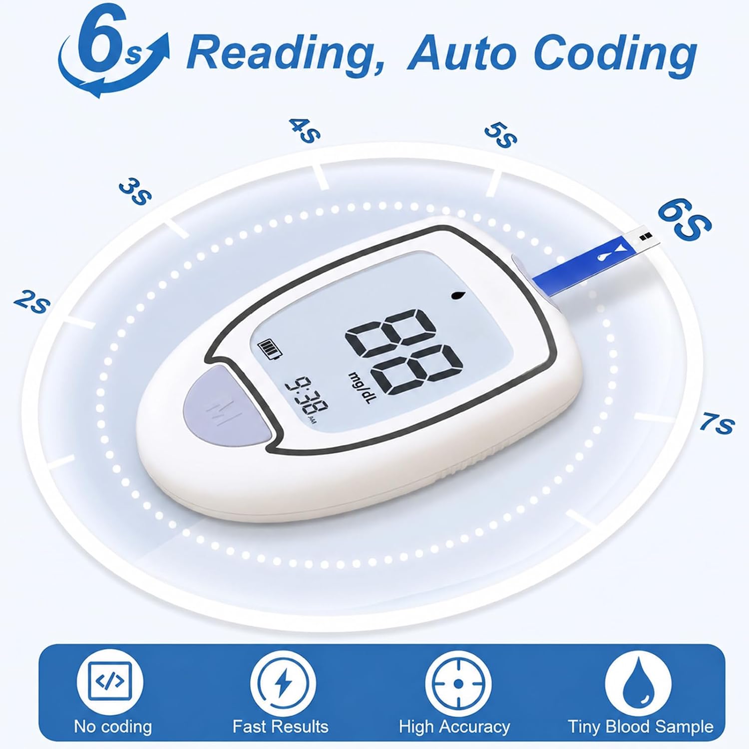 Detalle de CAKRNPS G-427B Blood Glucose Meter Kit, 50 Strips, Auto-Eject, No Coding