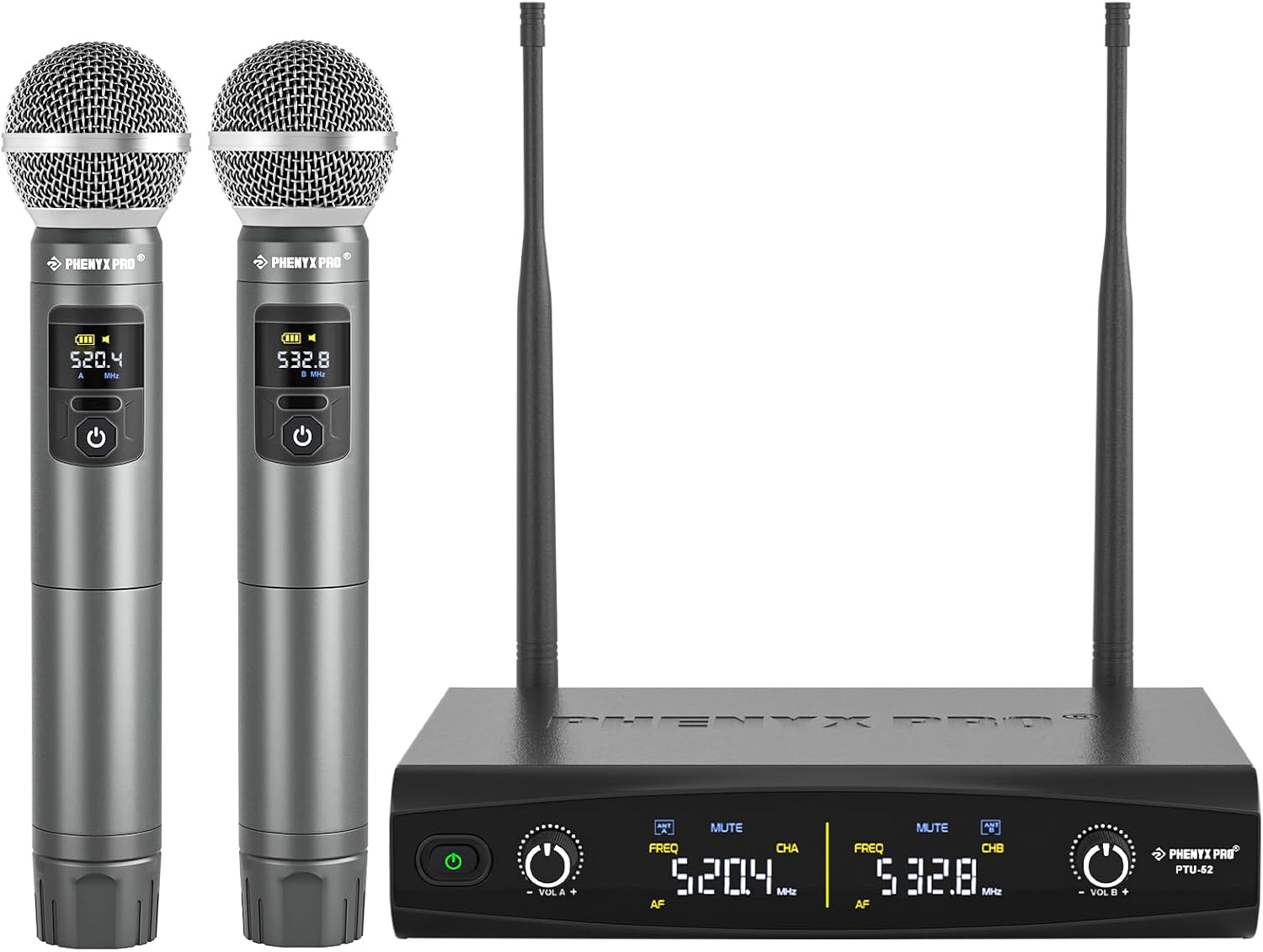 Detalle de Phenyx Pro PTU-52-2H Dual UHF Wireless Microphone System with Two Metal Mics